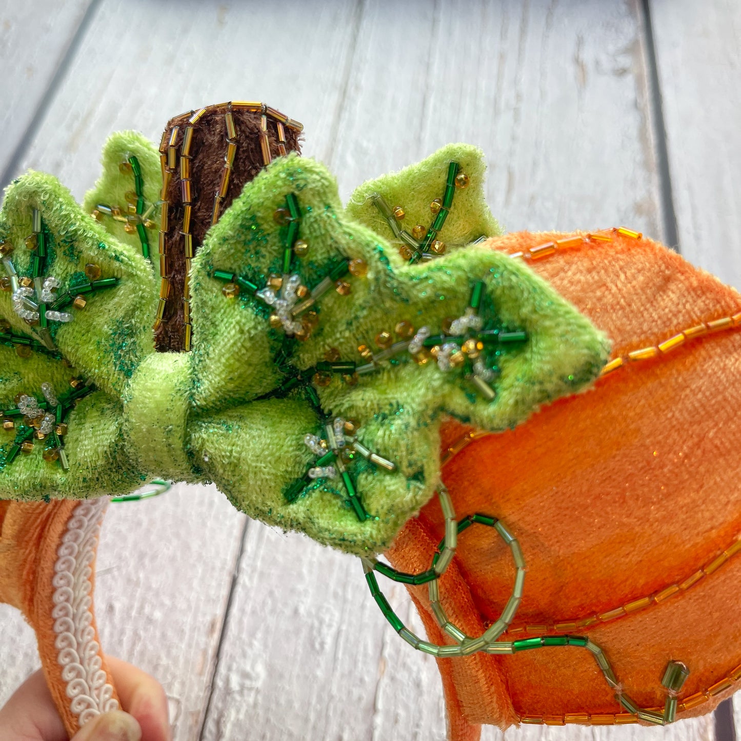 Hand Beaded Luxury Pumpkin Mouse Ear Headband