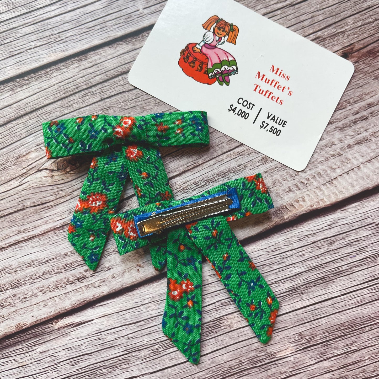 Green, Red, Blue Floral Vintage Fabric Handmade Hair Bows