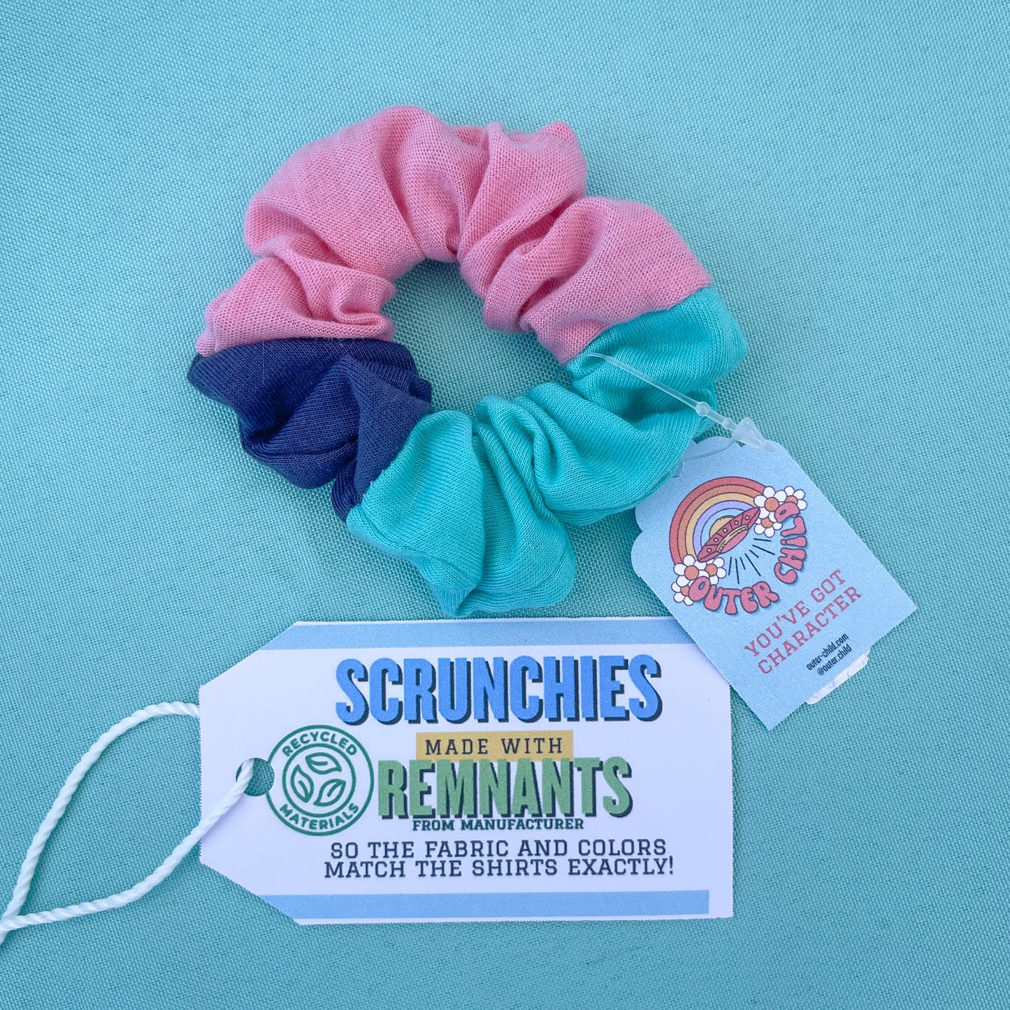 Pink & Jade & Navy Blue Scrunchie