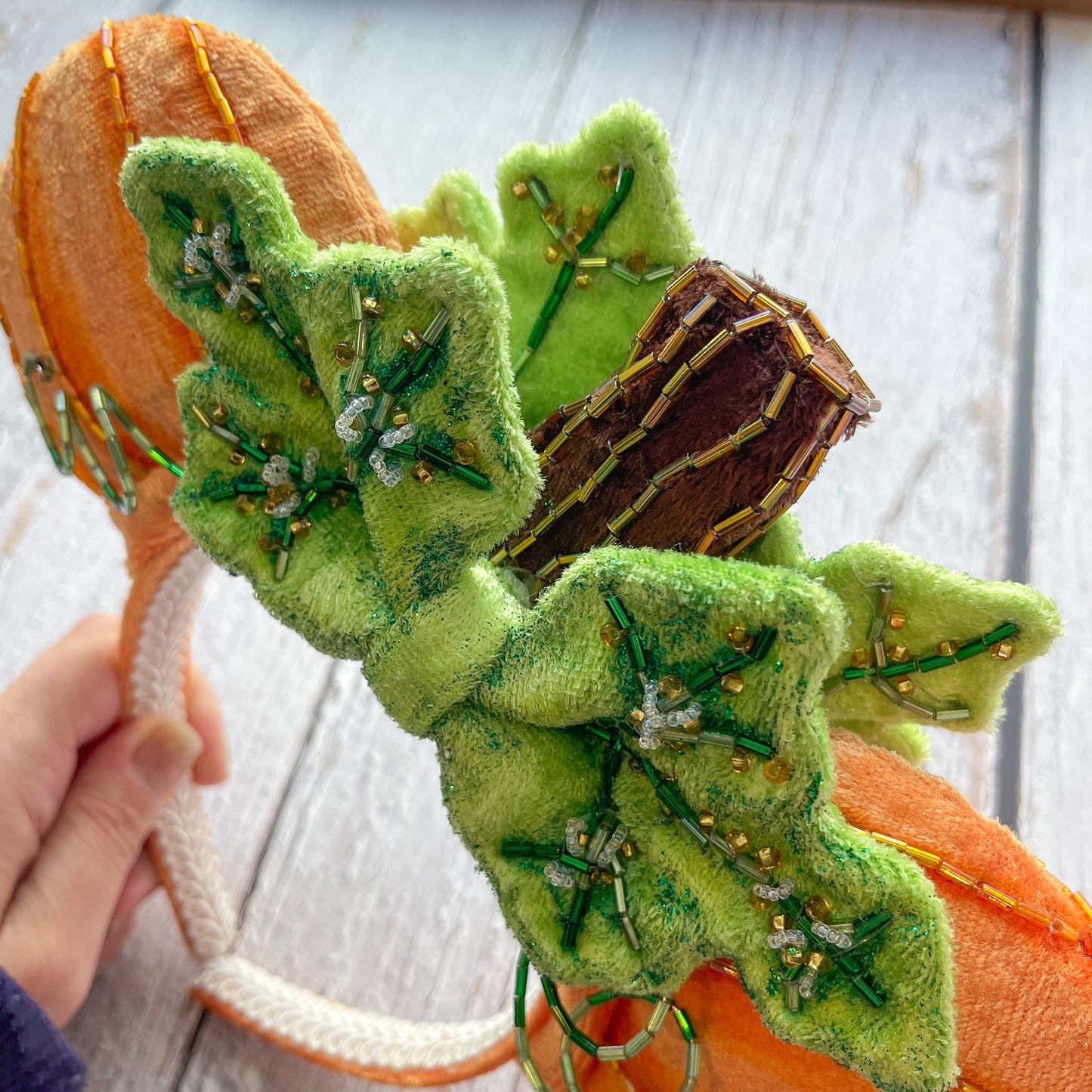 Hand Beaded Luxury Pumpkin Mouse Ear Headband