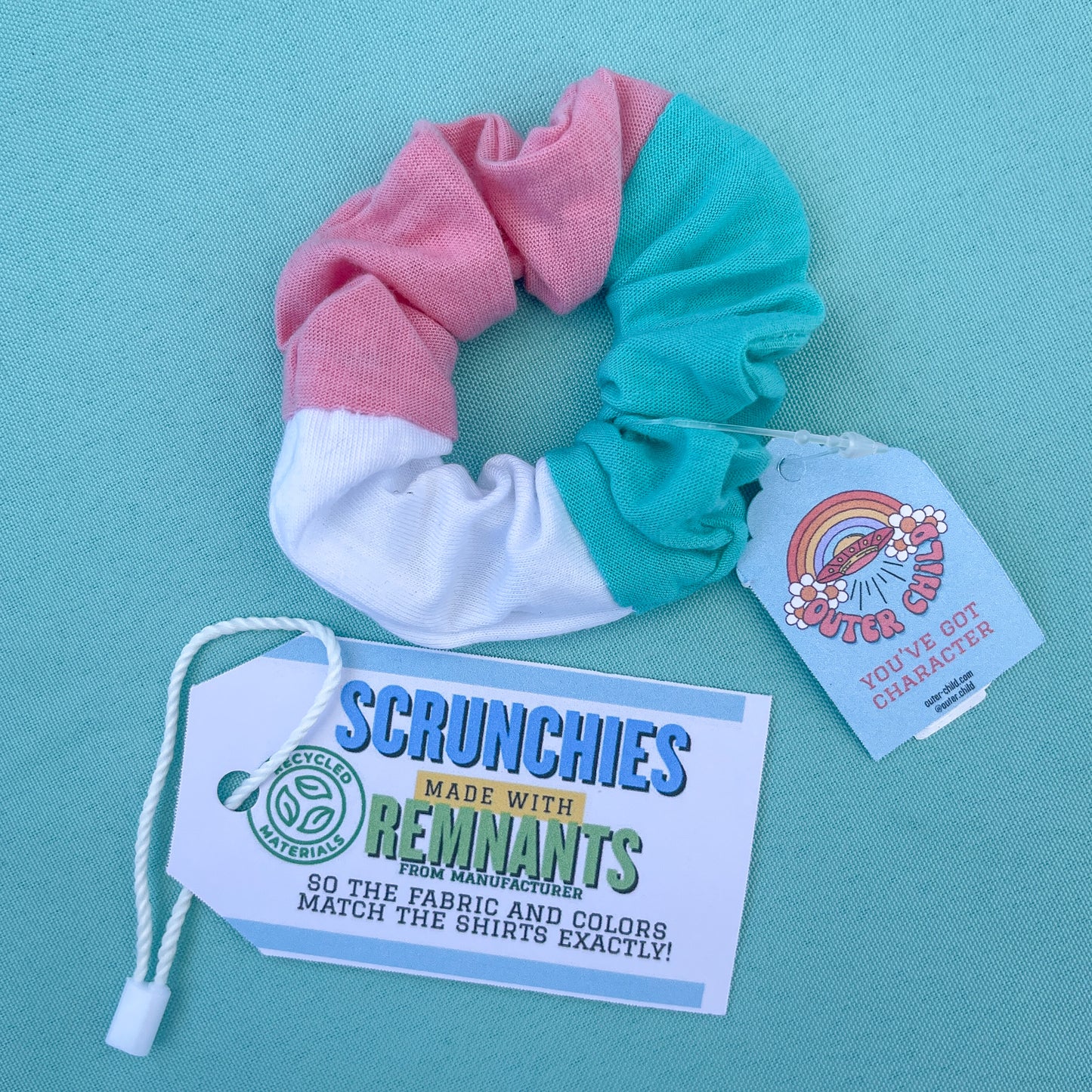 Pink & Turquoise & White Scrunchie