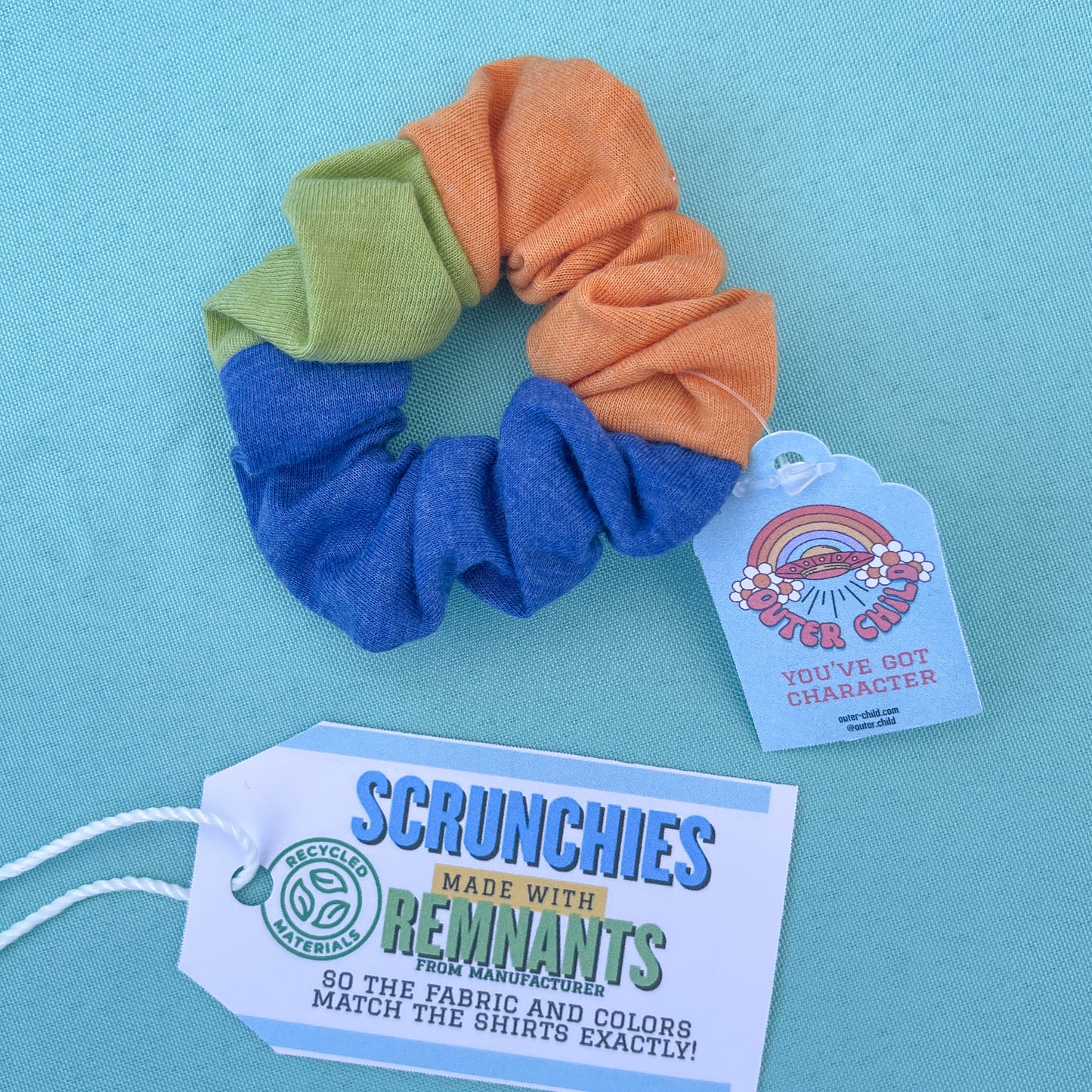 Lime Green & Orange & Royal Blue Scrunchie