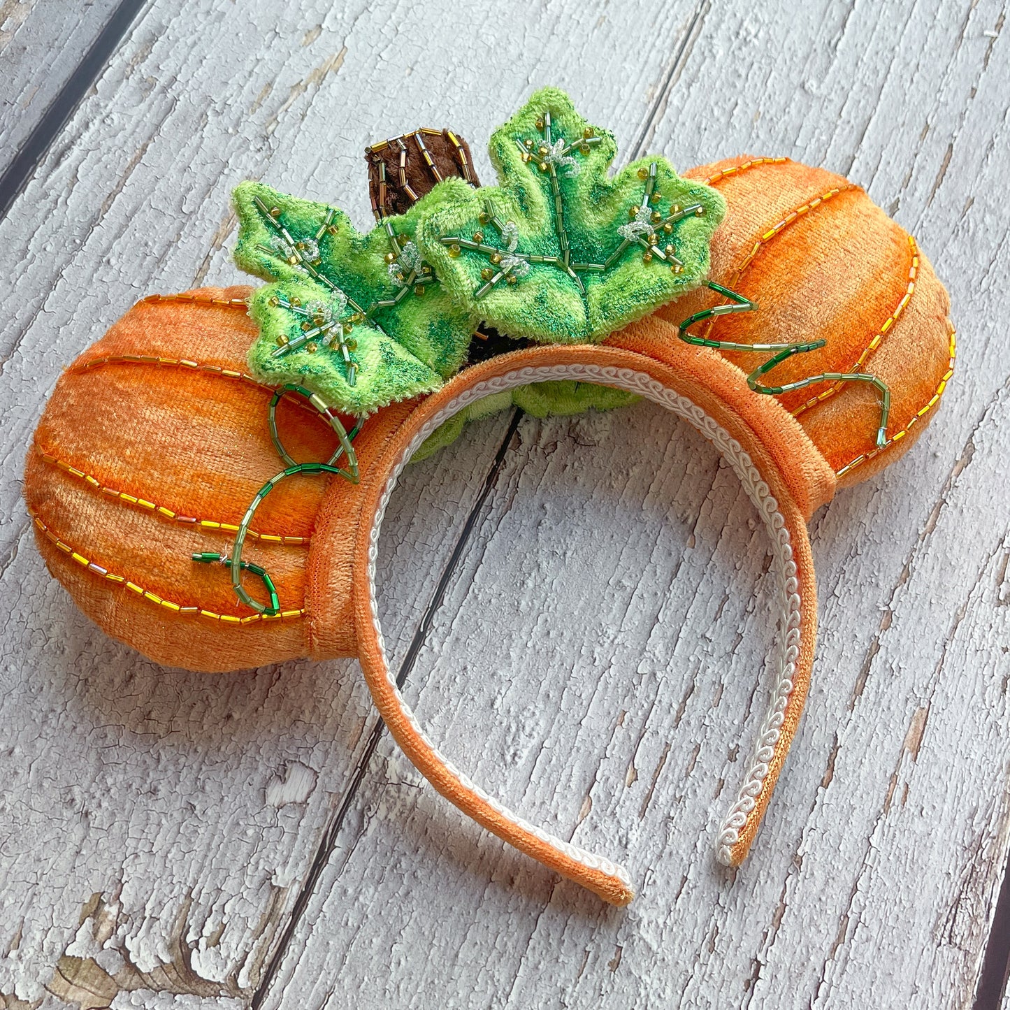Hand Beaded Luxury Pumpkin Mouse Ear Headband