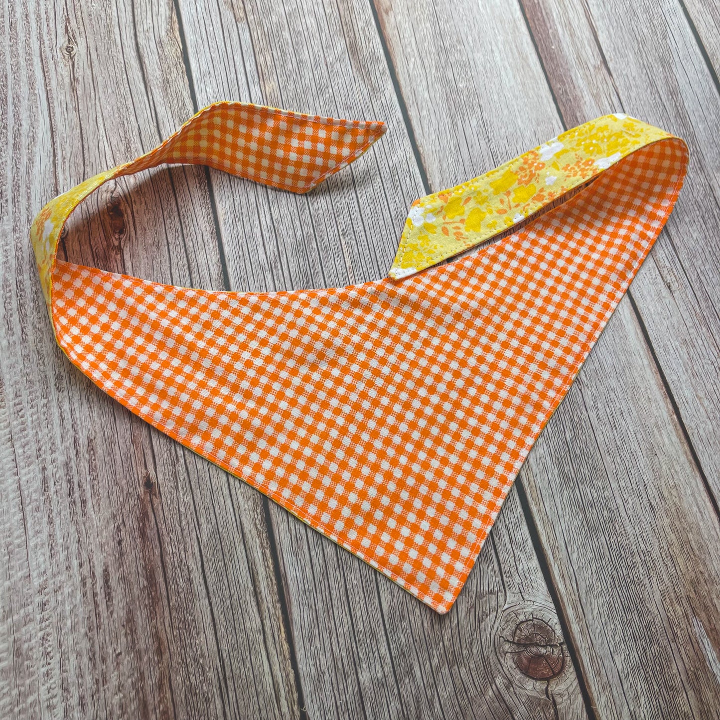 Medium Bandana - Yellow Floral & Orange Gingham
