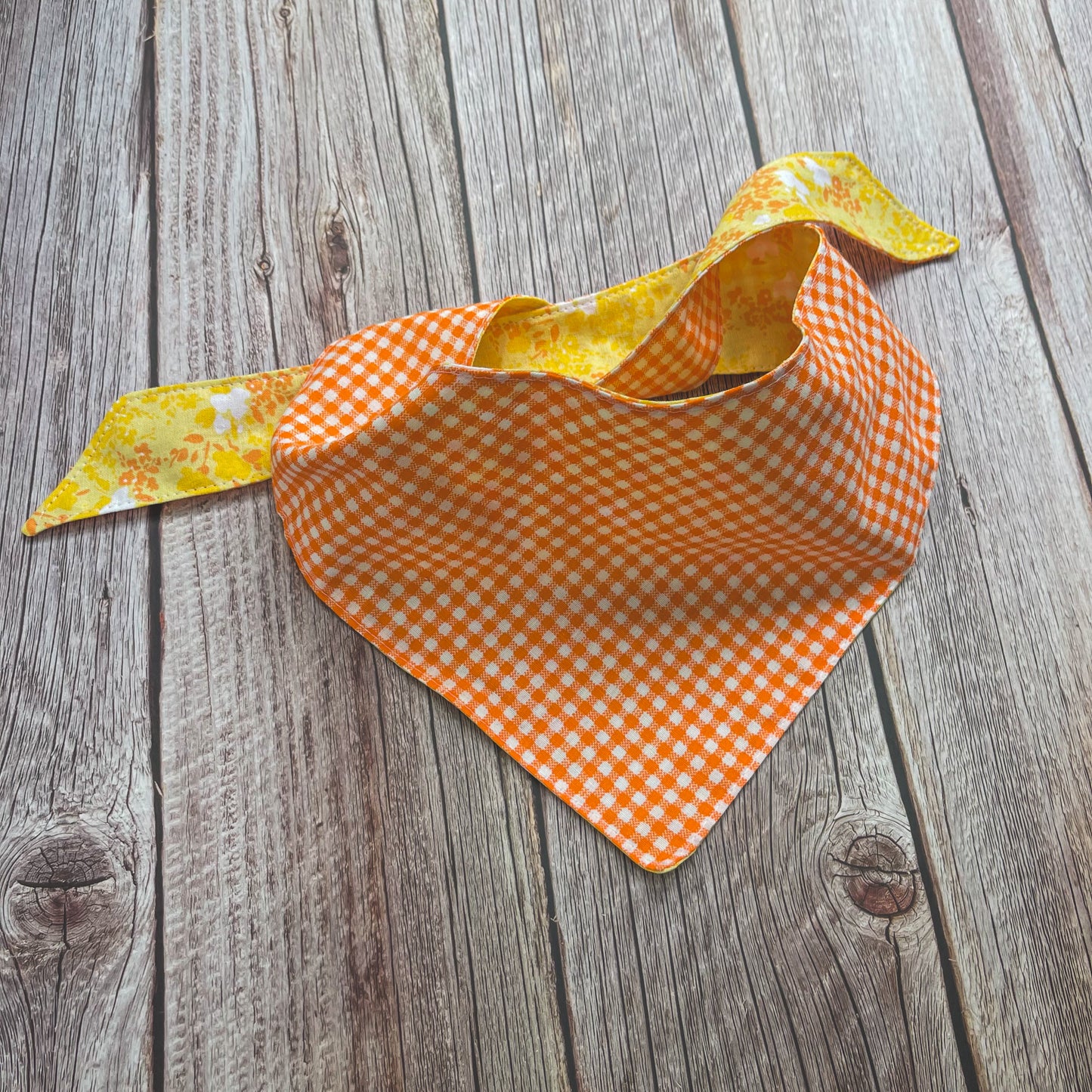 Large Bandana - Yellow Floral & Bright Orange Gingham