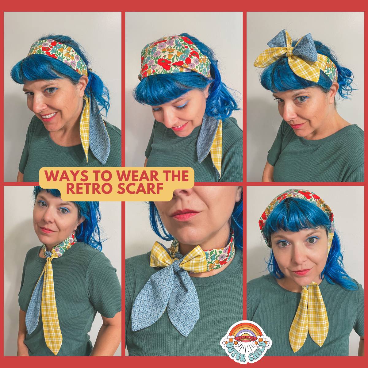 Retro Scarf - Gold Floral with Fruits and Plaid