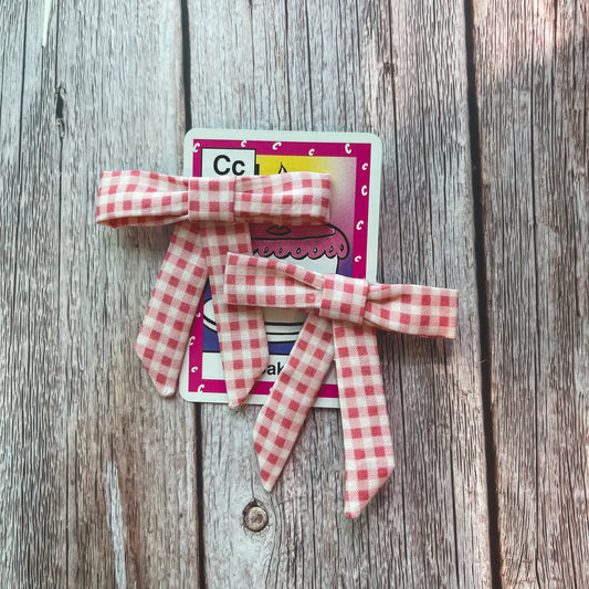 Pink Gingham Vintage Fabric Handmade Hair Bows