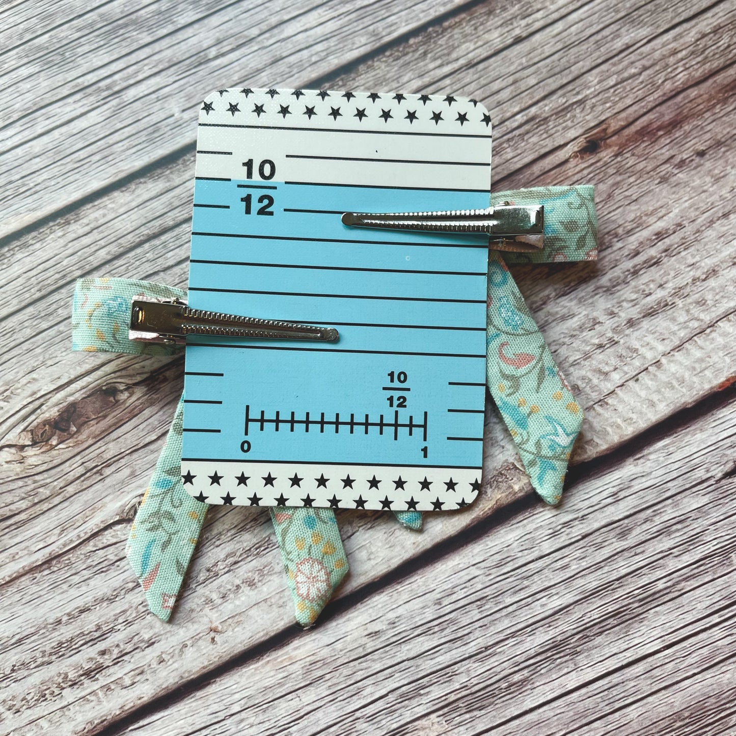 Light Teal Floral Vintage Fabric Handmade Hair Bows