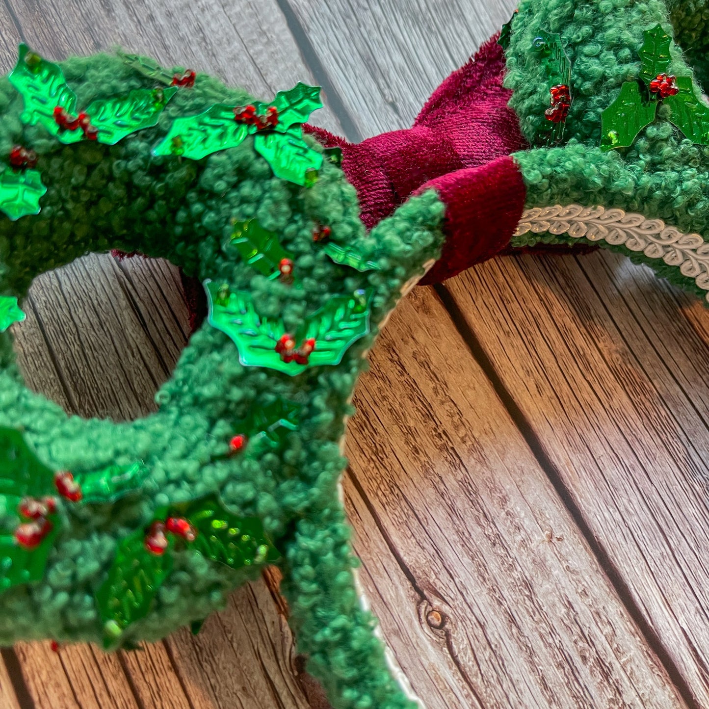 Hand Beaded Holiday Wreath Mouse Ear Headband