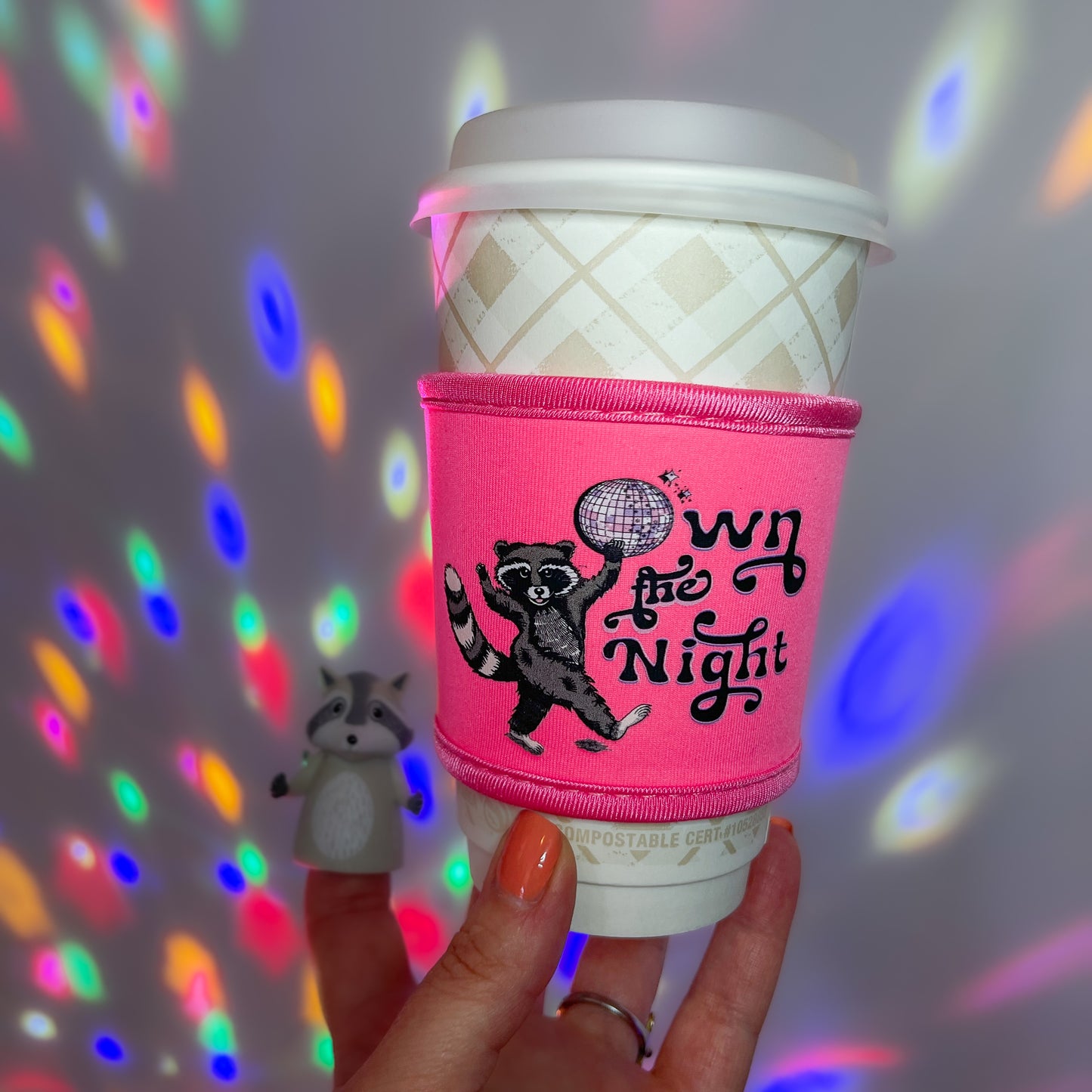 Own the Night Raccoon - Bright Pink - Coffee Cup Sleeve