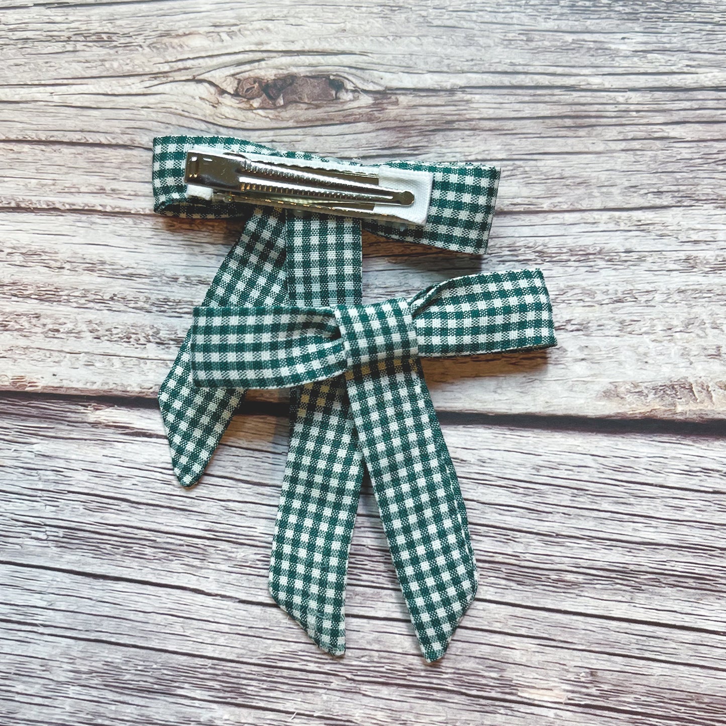 Green Gingham Check Vintage Fabric Handmade Hair Bows