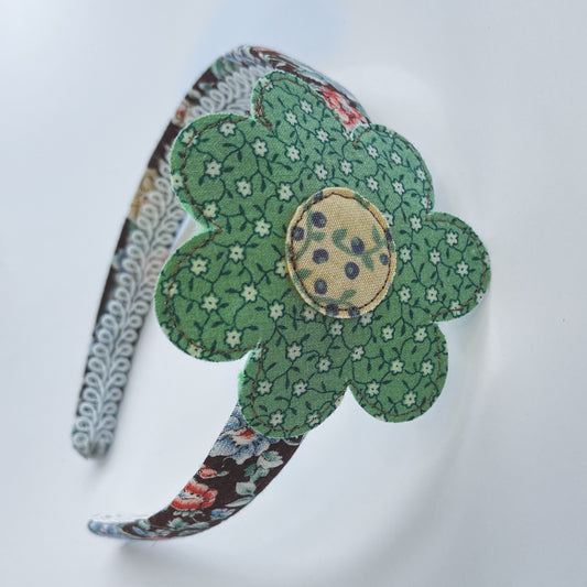 Retro Flower Headband - Sage Green and Brown