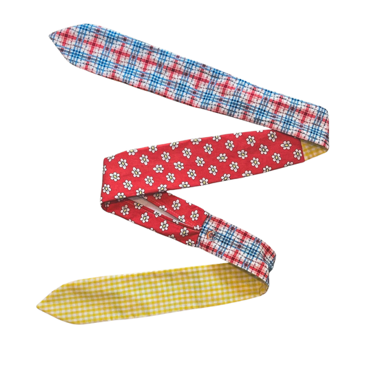 Retro Scarf - Red & White Daisy with Plaid & Gingham