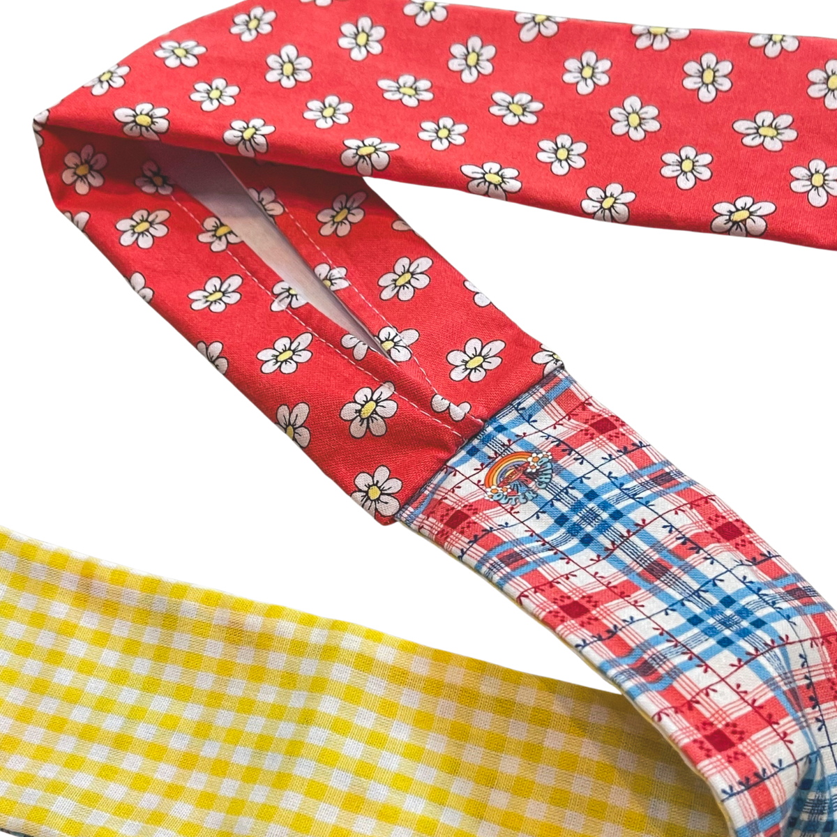 Retro Scarf - Red & White Daisy with Plaid & Gingham