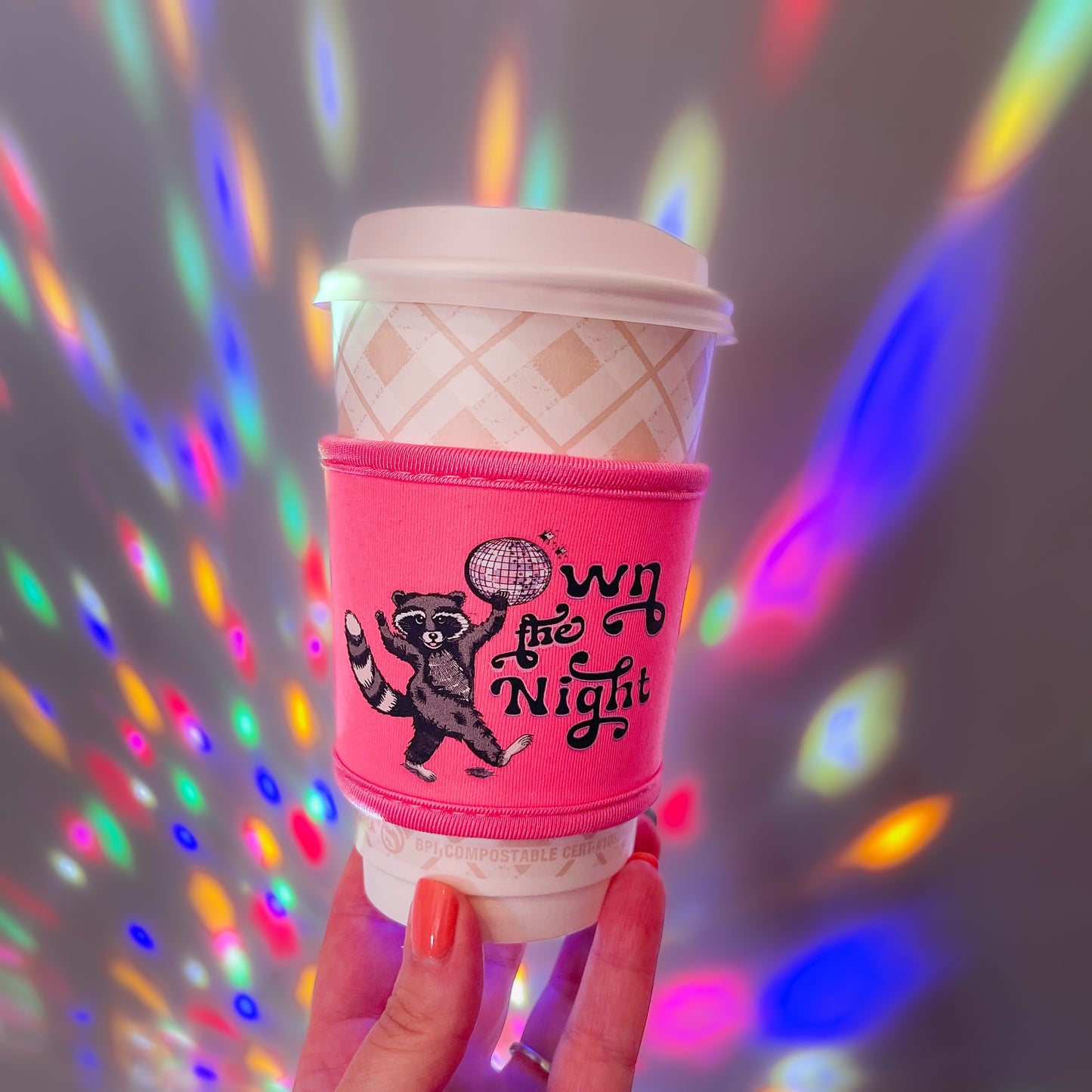 Own the Night Raccoon - Bright Pink - Coffee Cup Sleeve