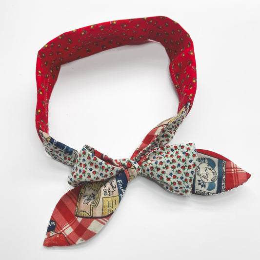 Retro Scarf - Red, White and Blue Flowers and Jams