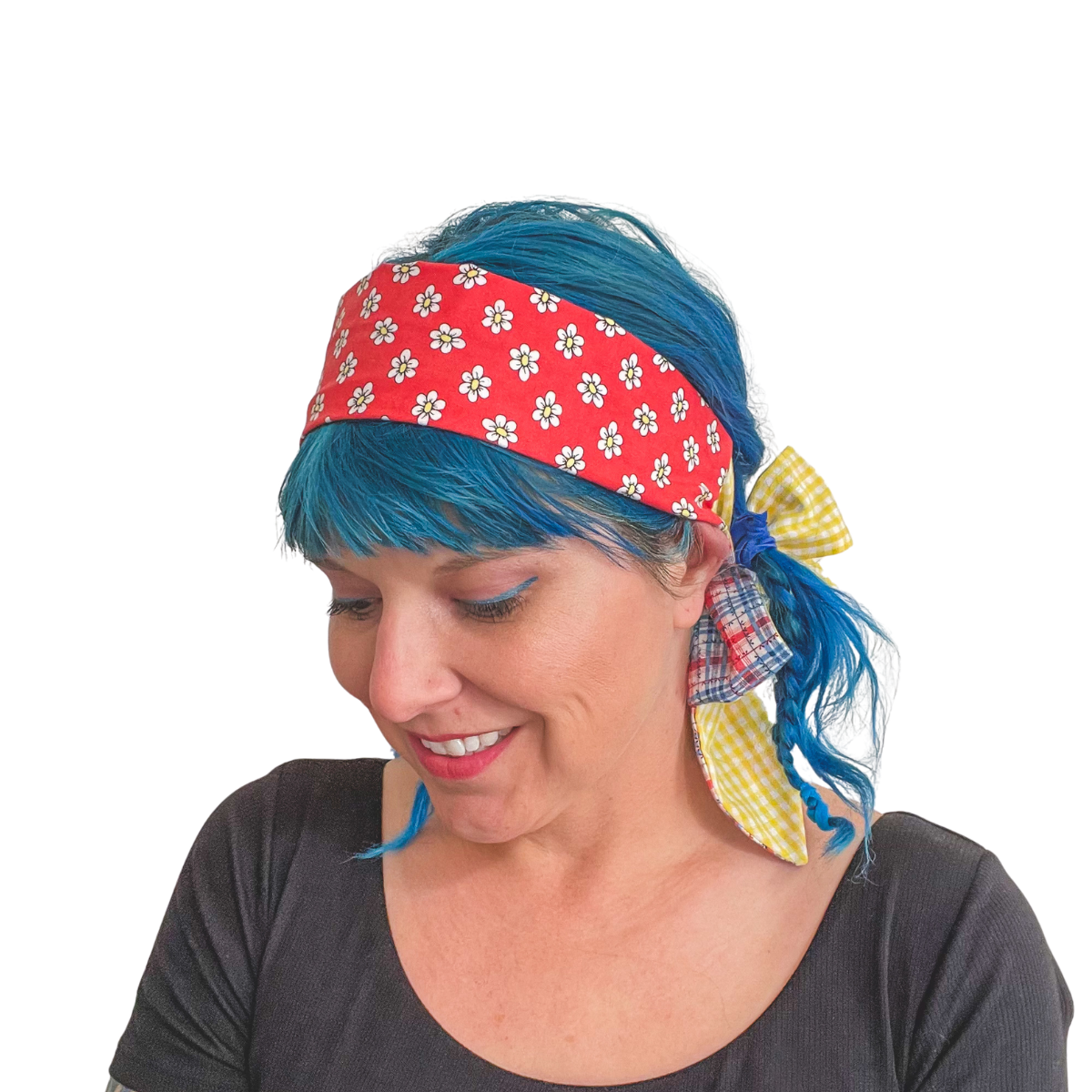 Retro Scarf - Red & White Daisy with Plaid & Gingham