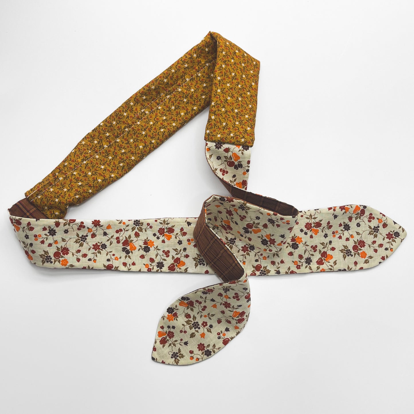 Retro Scarf - Gold Floral with Fruits and Plaid