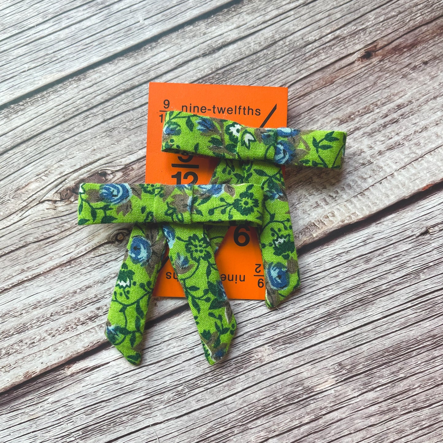 Bright Green and Blue Floral Vintage Fabric Handmade Hair Bows