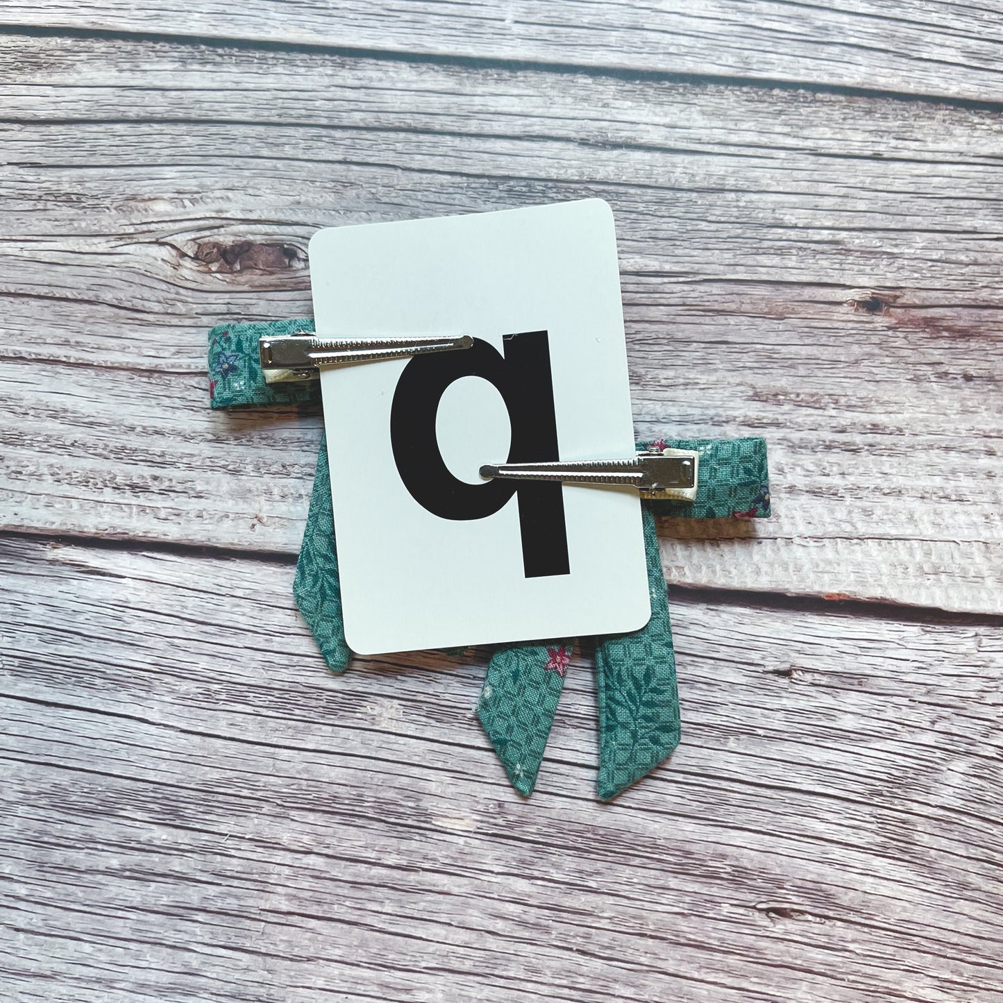 Teal Floral Squares Vintage Fabric Handmade Hair Bows