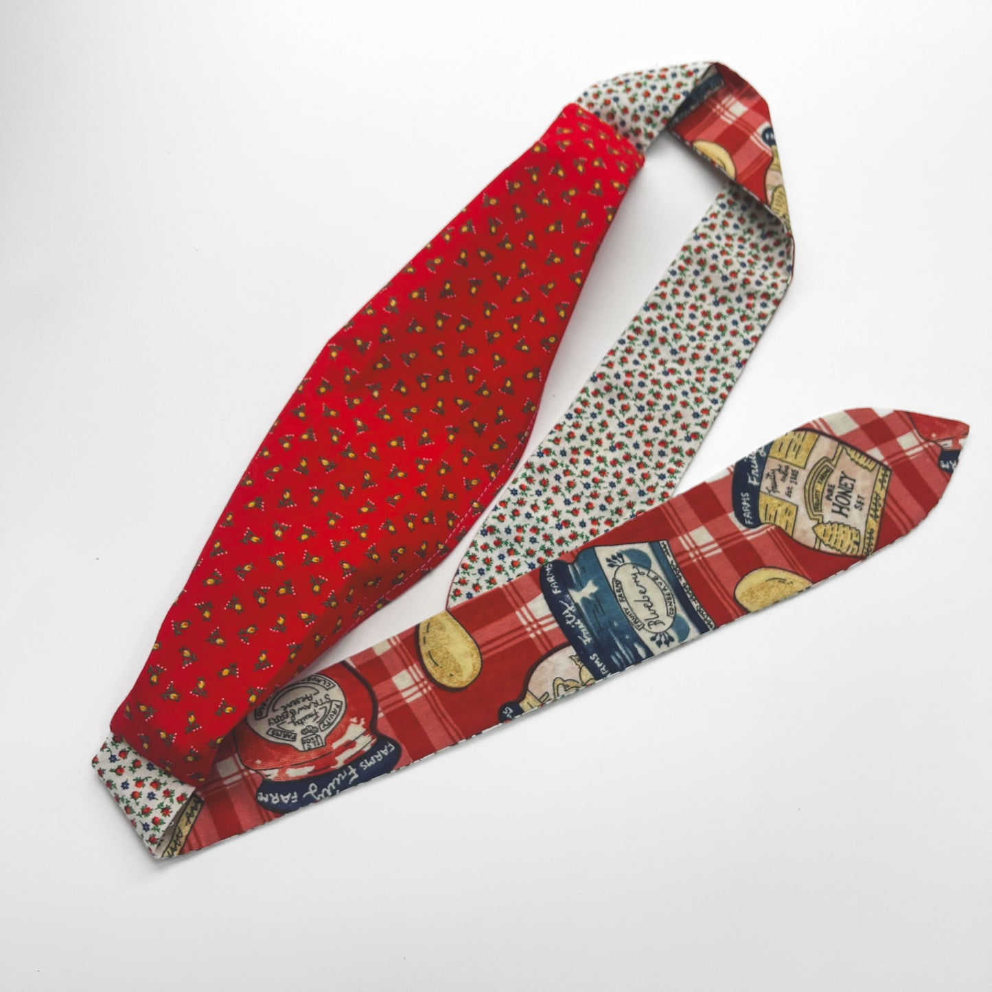 Retro Scarf - Red, White and Blue Flowers and Jams