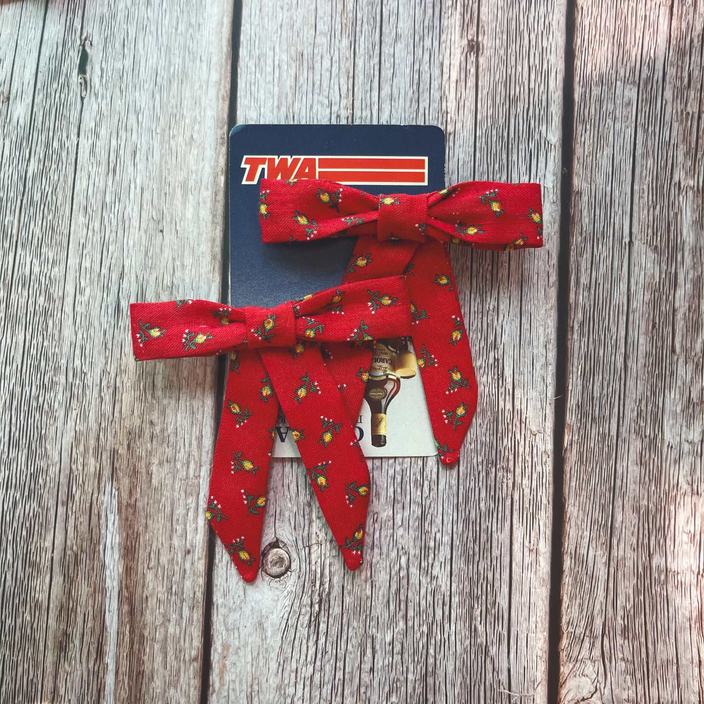 Red with Yellow Tulips Vintage Fabric Handmade Hair Bows