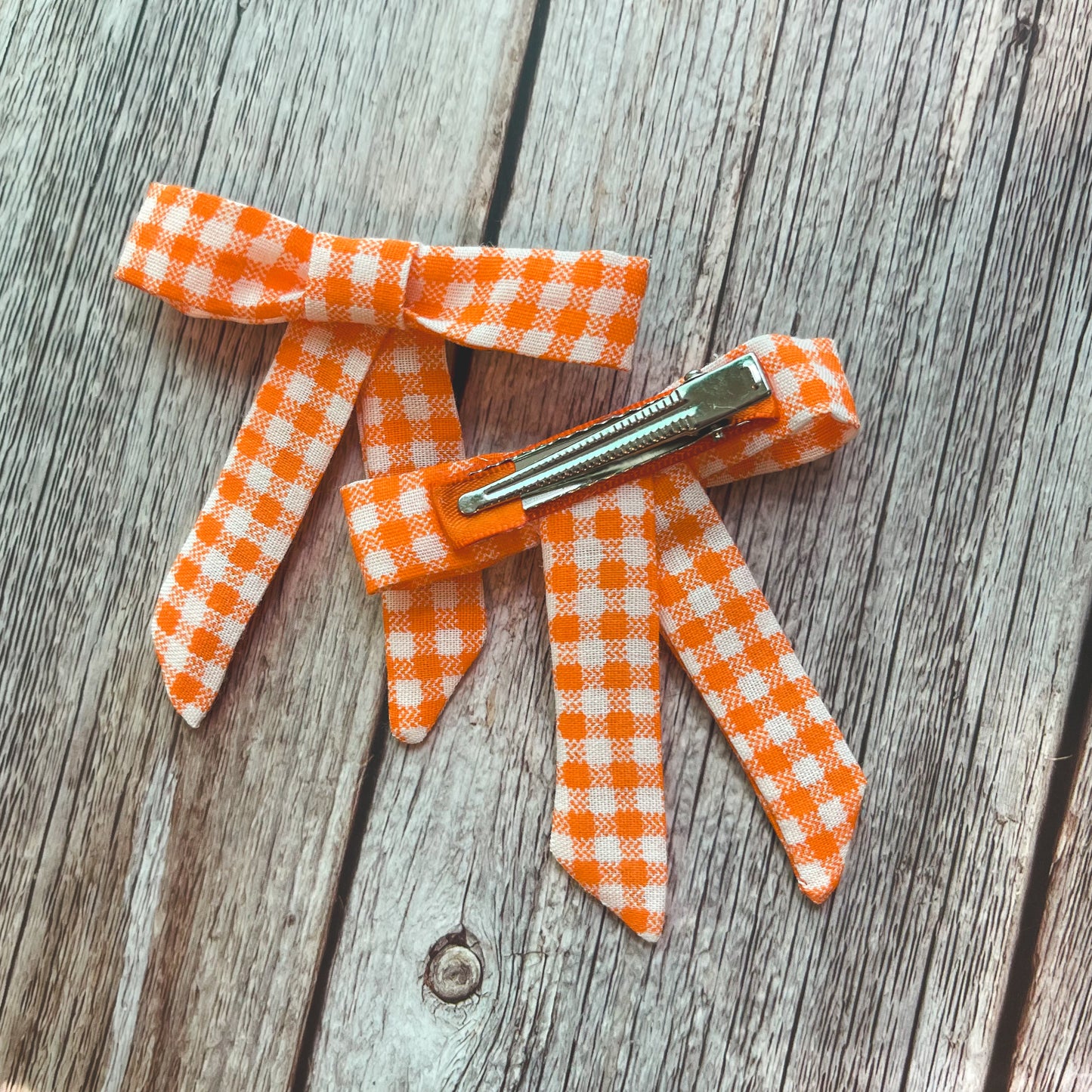 Orange Gingham Vintage Fabric Handmade Hair Bows