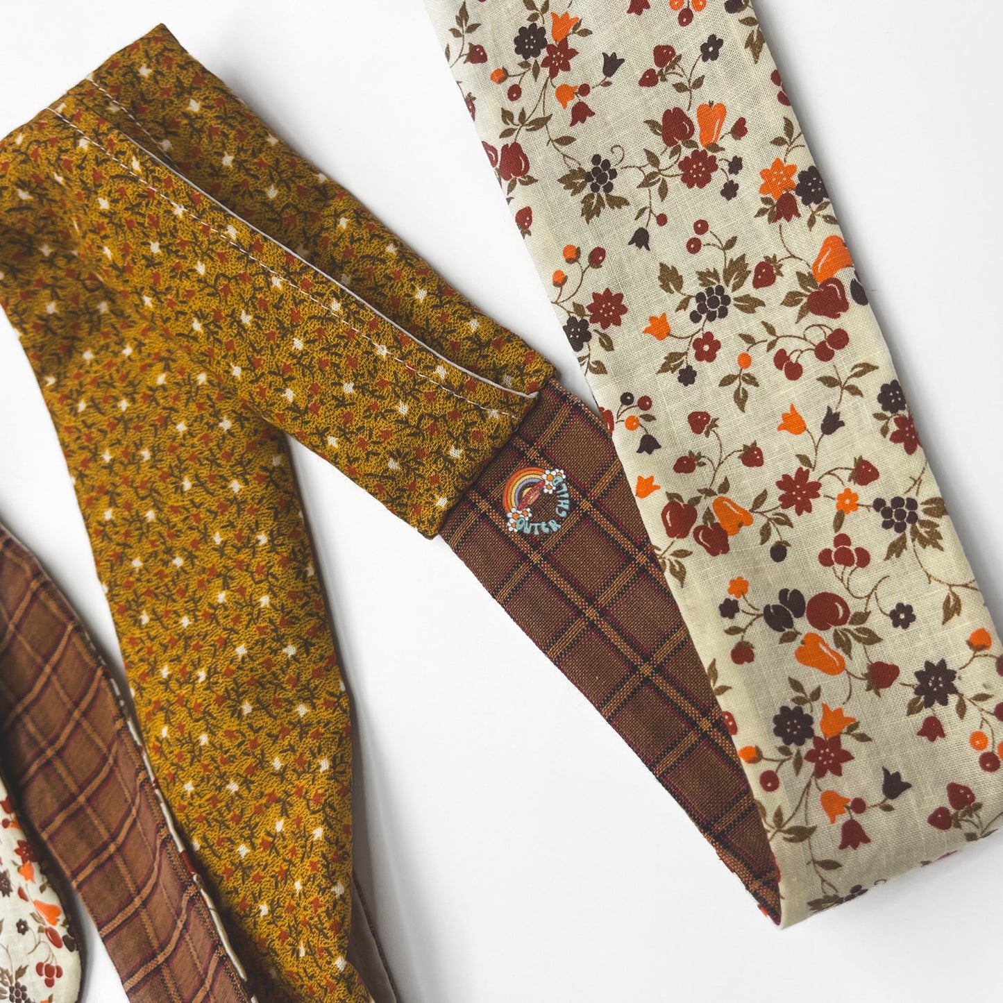 Retro Scarf - Gold Floral with Fruits and Plaid