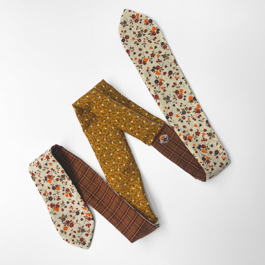 Retro Scarf - Gold Floral with Fruits and Plaid