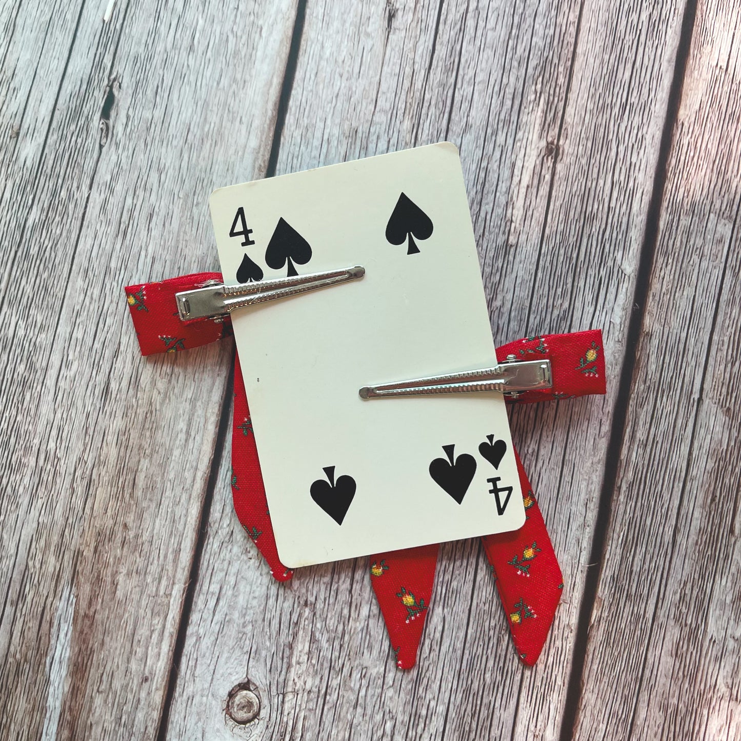 Red with Yellow Tulips Vintage Fabric Handmade Hair Bows