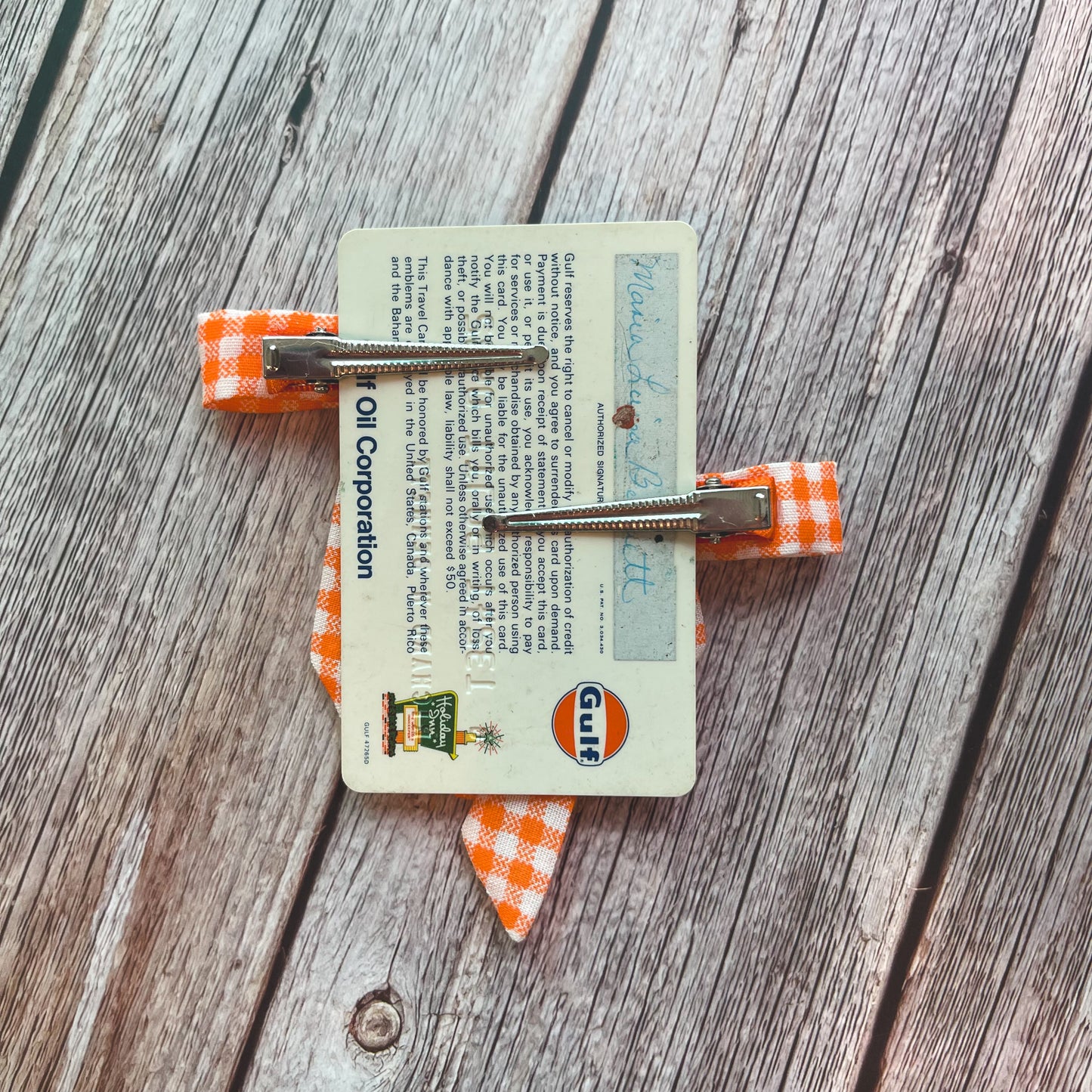 Orange Gingham Vintage Fabric Handmade Hair Bows