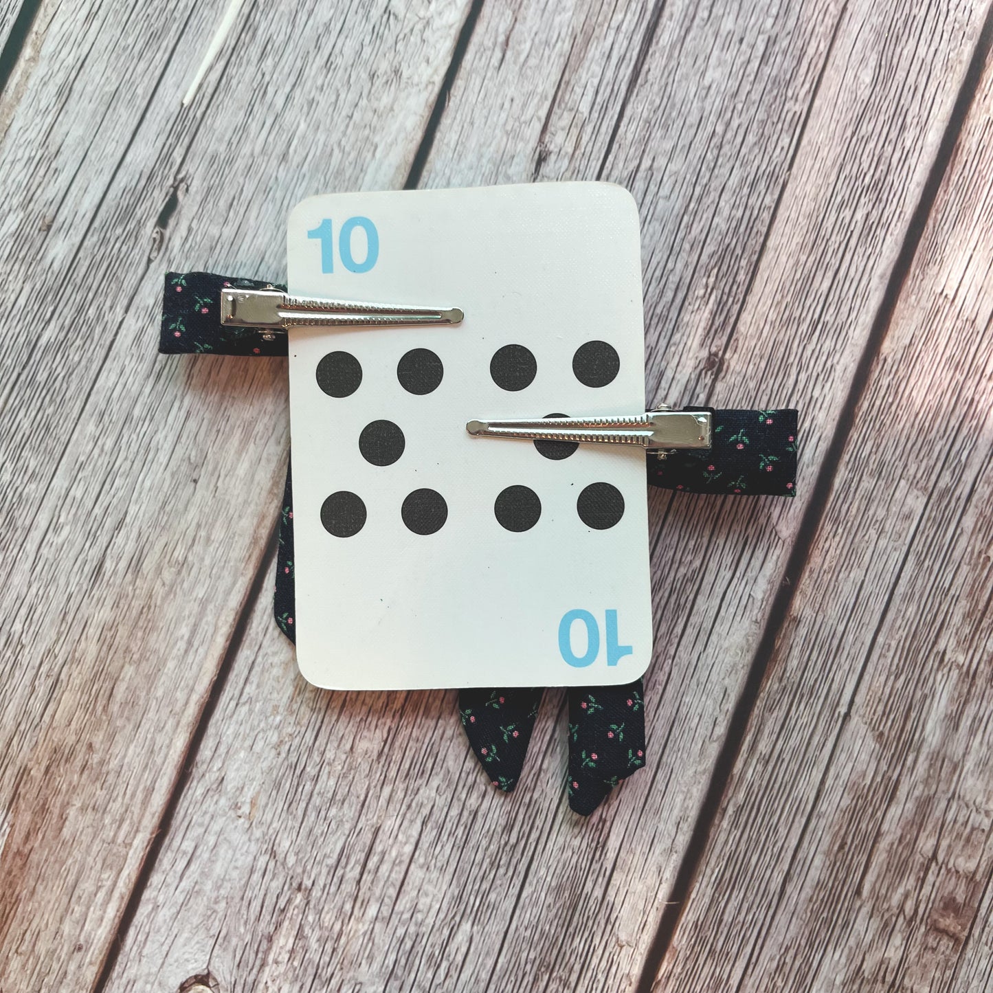 Black with Tiny Tulips Vintage Fabric Handmade Hair Bows