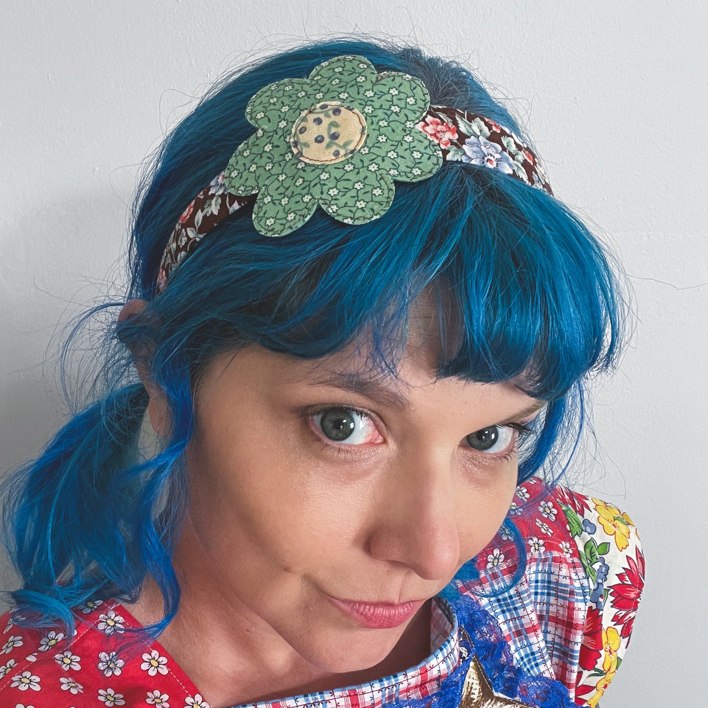 Retro Flower Headband - Sage Green and Brown
