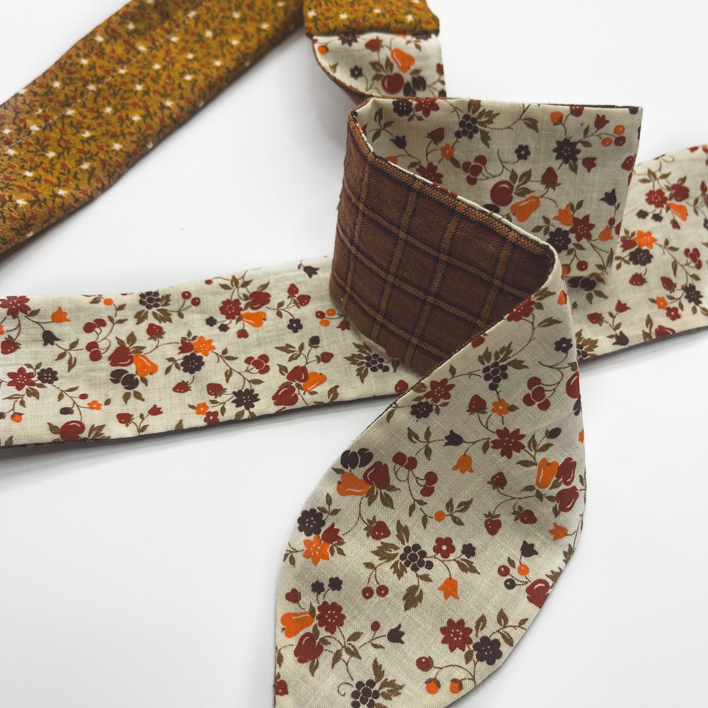 Retro Scarf - Gold Floral with Fruits and Plaid