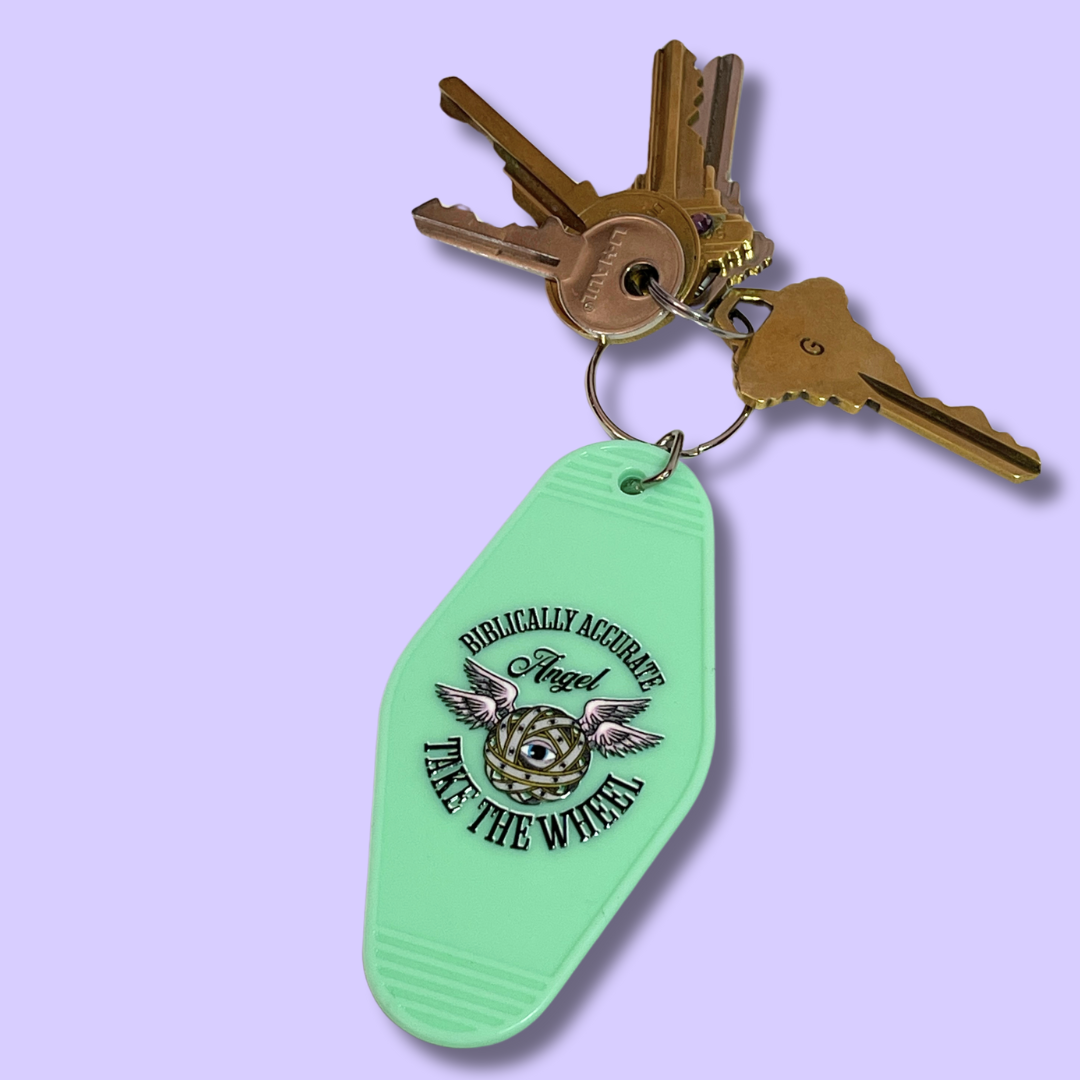 Biblically Accurate Angel Take the Wheel Keychain