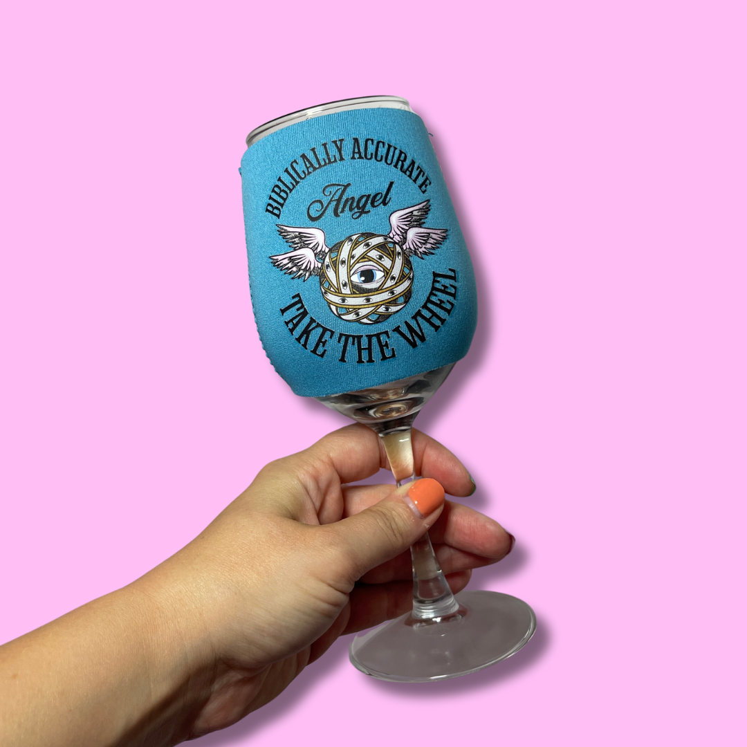 Biblically Accurate Angel Take the Wheel Wine Glass Sleeve