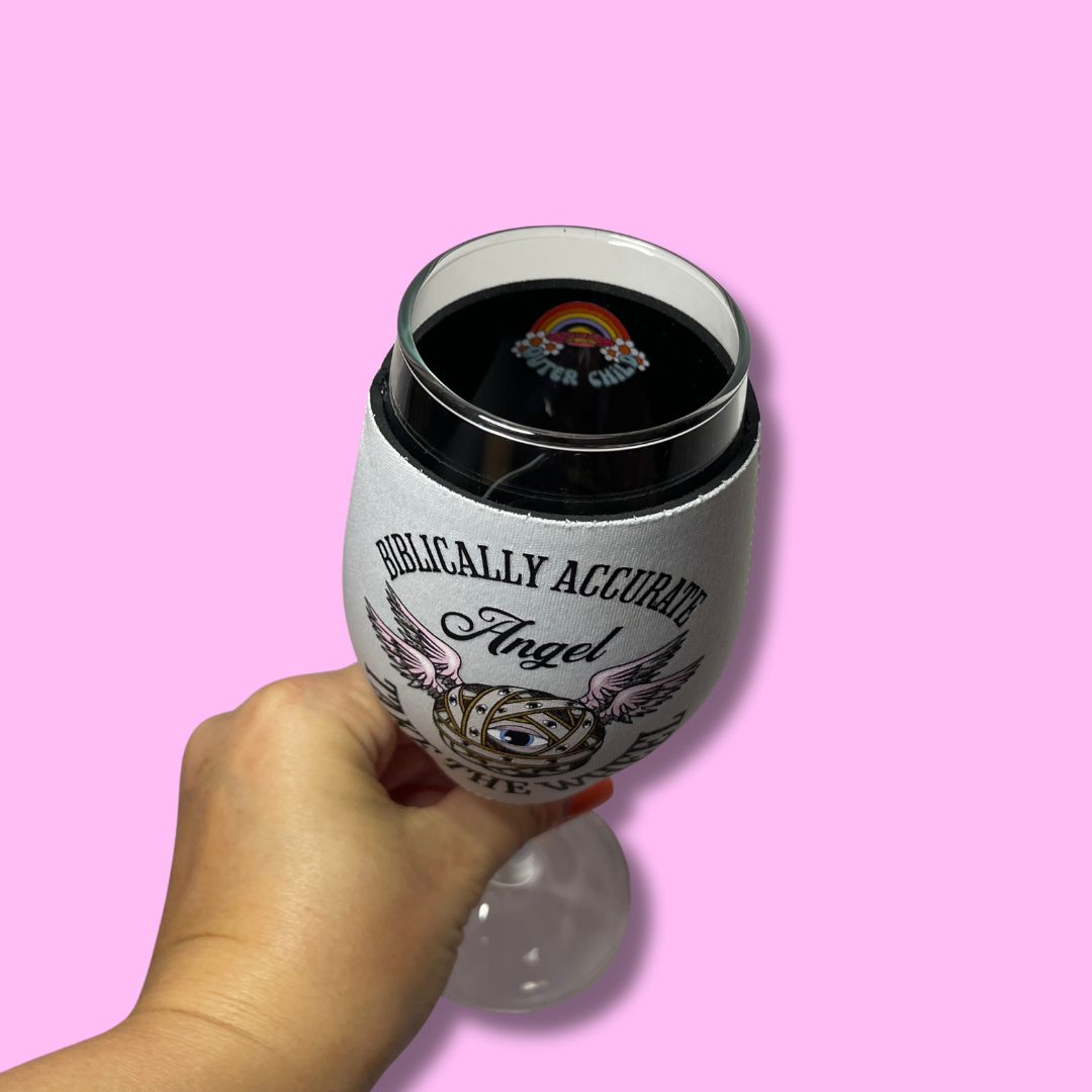 Biblically Accurate Angel Take the Wheel Wine Glass Sleeve