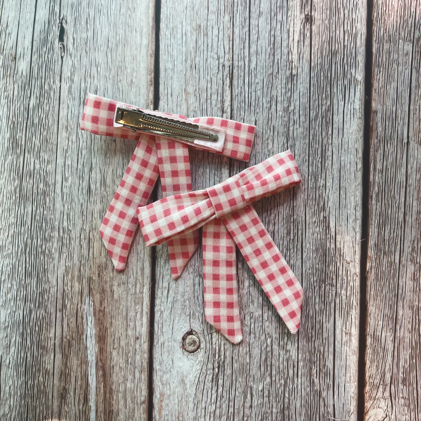 Pink Gingham Vintage Fabric Handmade Hair Bows