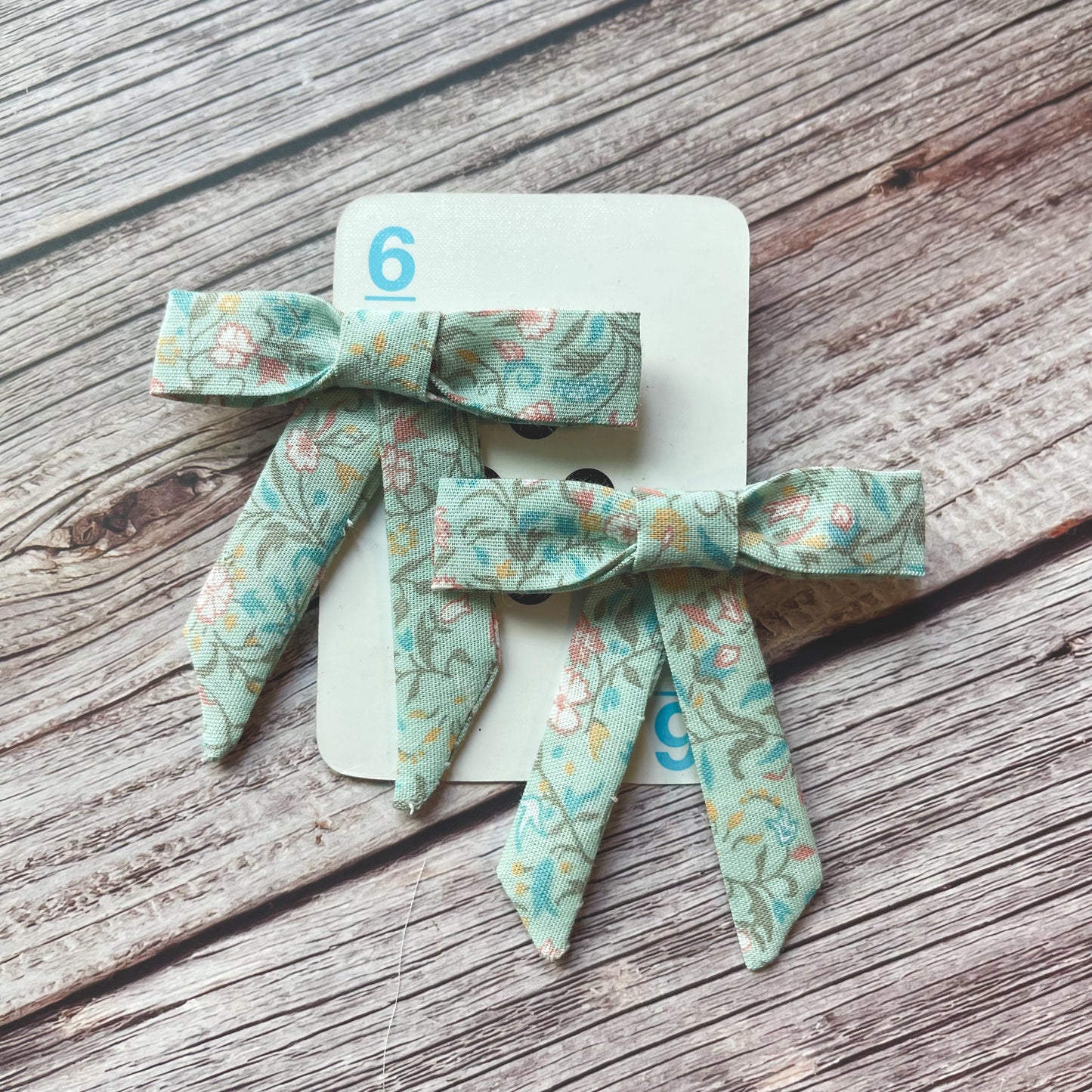 Light Teal Floral Vintage Fabric Handmade Hair Bows