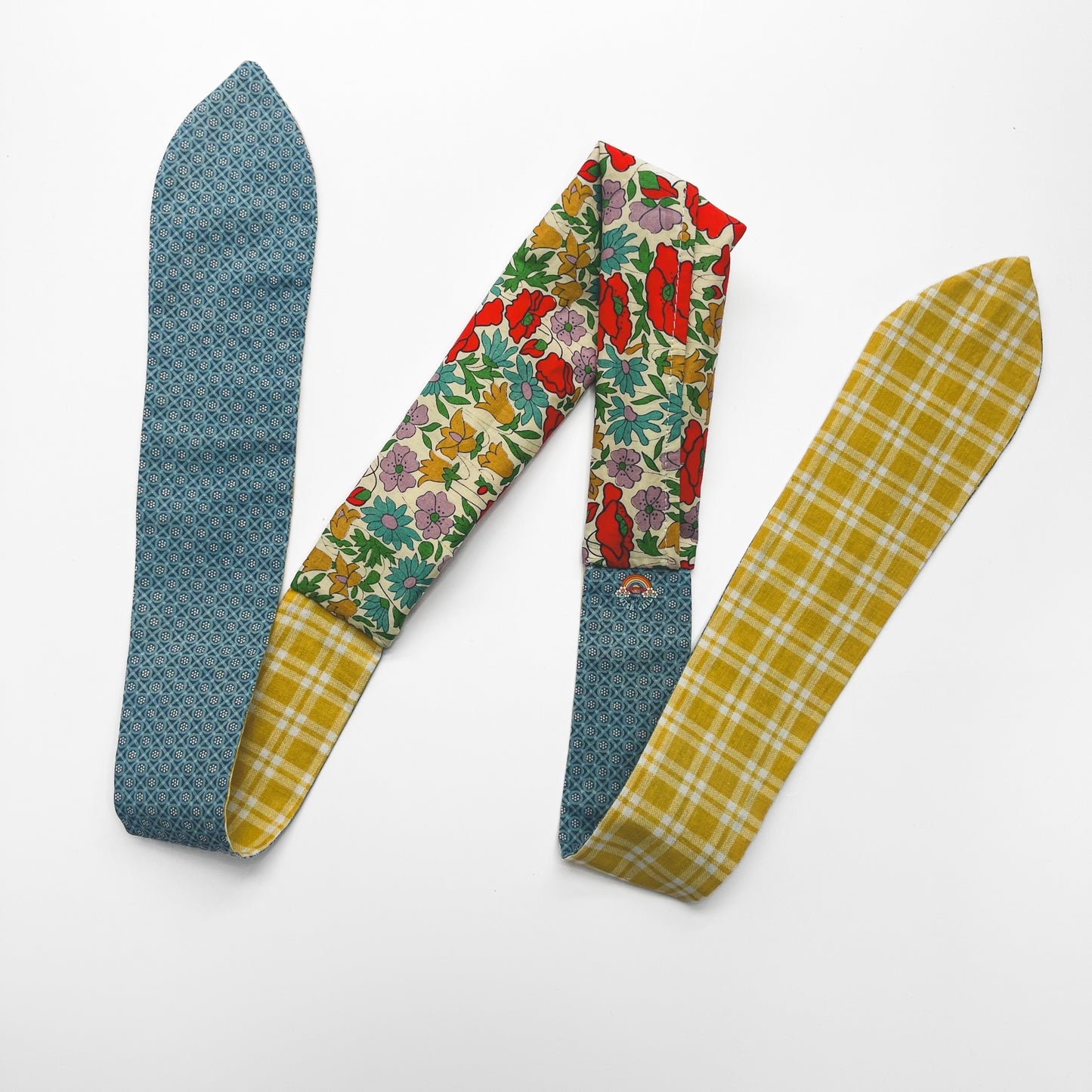 Retro Scarf - Red, Blue, and Yellow Gingham and Florals