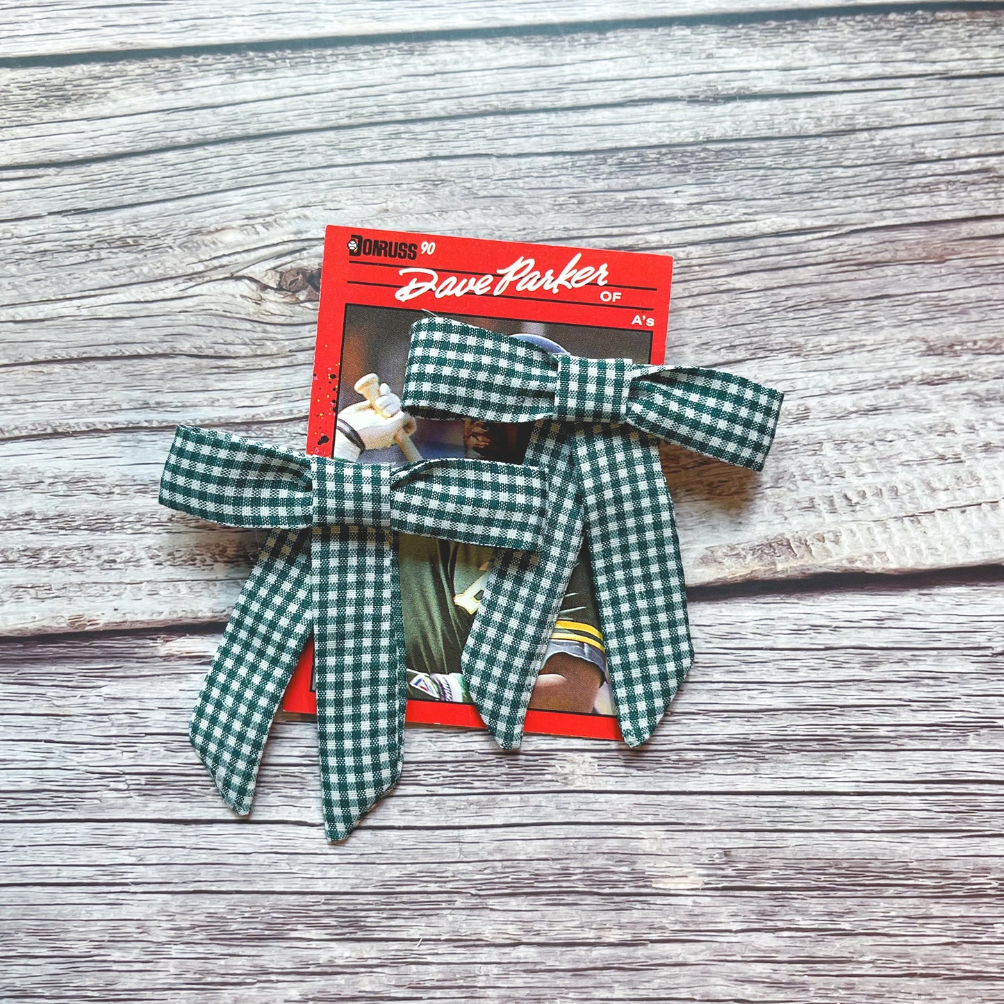 Green Gingham Check Vintage Fabric Handmade Hair Bows