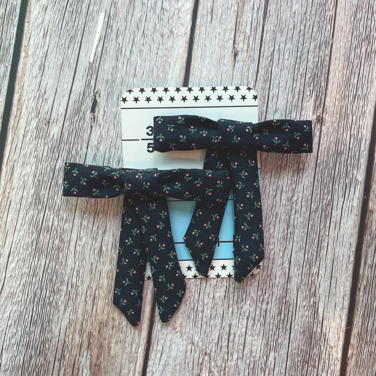Black with Tiny Tulips Vintage Fabric Handmade Hair Bows