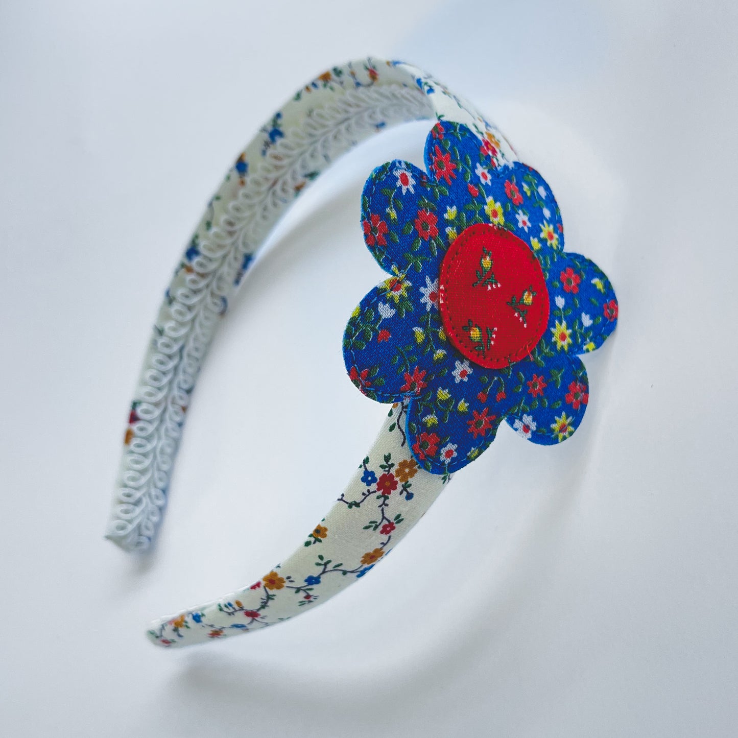 1" Retro Flower Headband - Blue and White