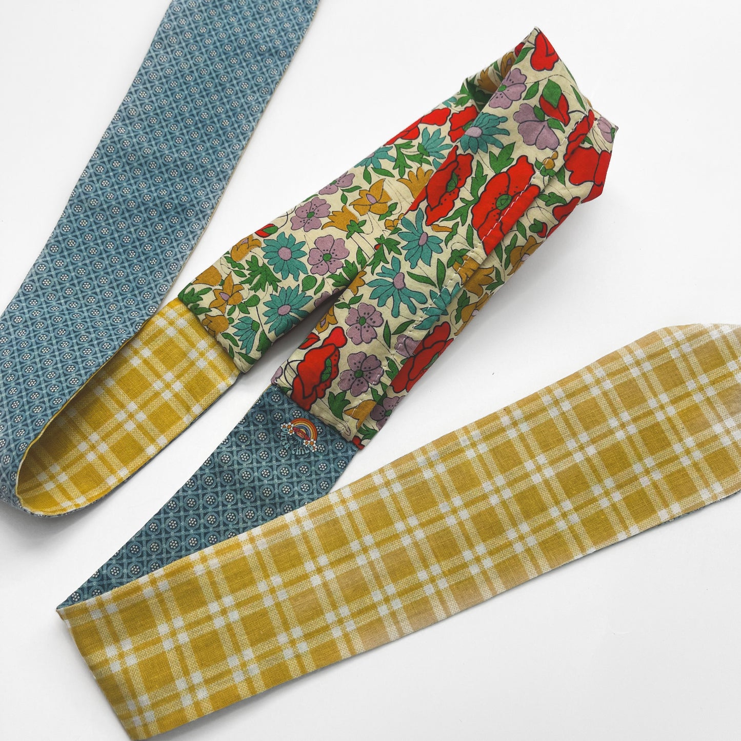 Retro Scarf - Red, Blue, and Yellow Gingham and Florals