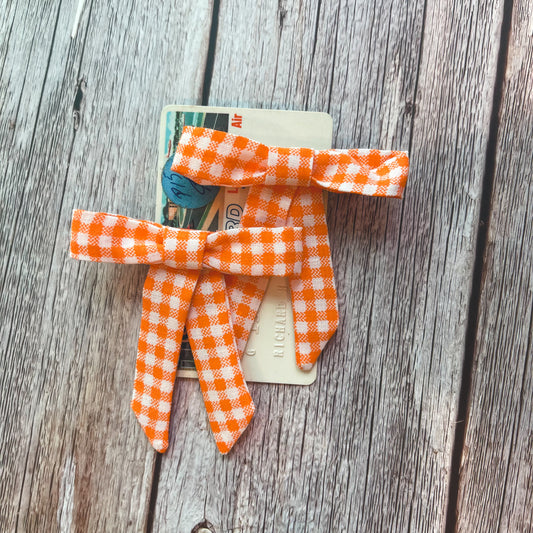 Orange Gingham Vintage Fabric Handmade Hair Bows