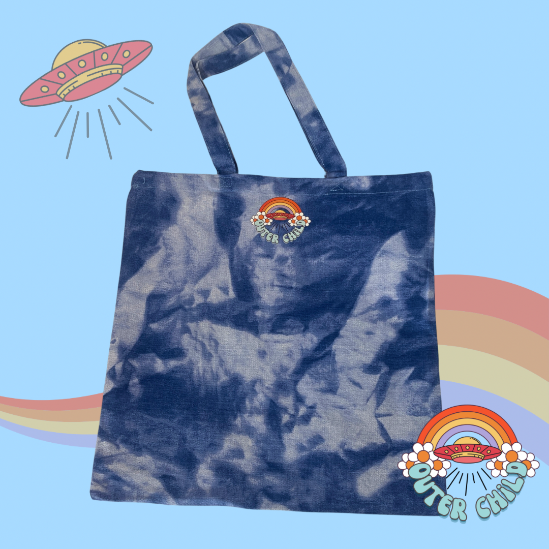 Moo Deng Cotton Tote Bag in Tie Dye Blue