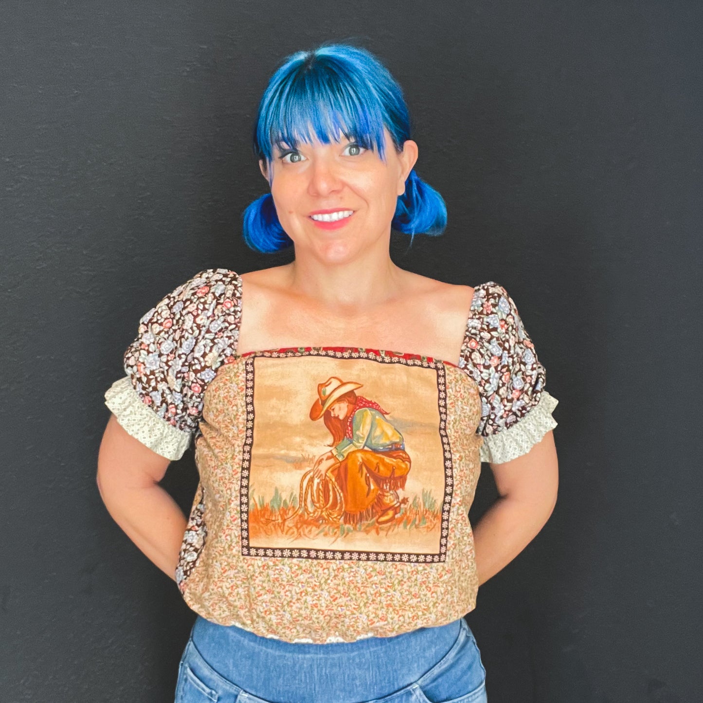 Lasso Cowgirl Puff Sleeve Top Size XS