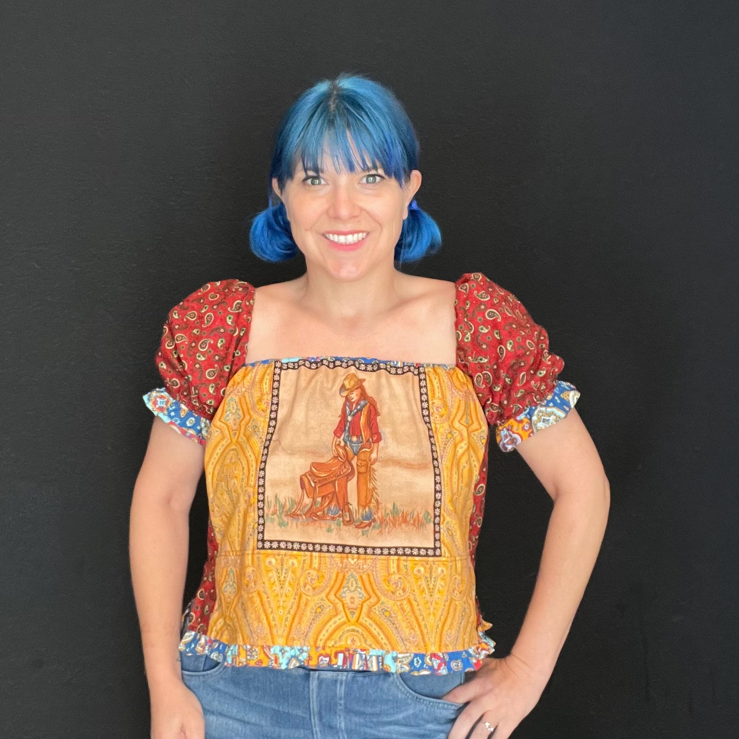 Saddle Up Cowgirl Puff Sleeve Top Size S/M