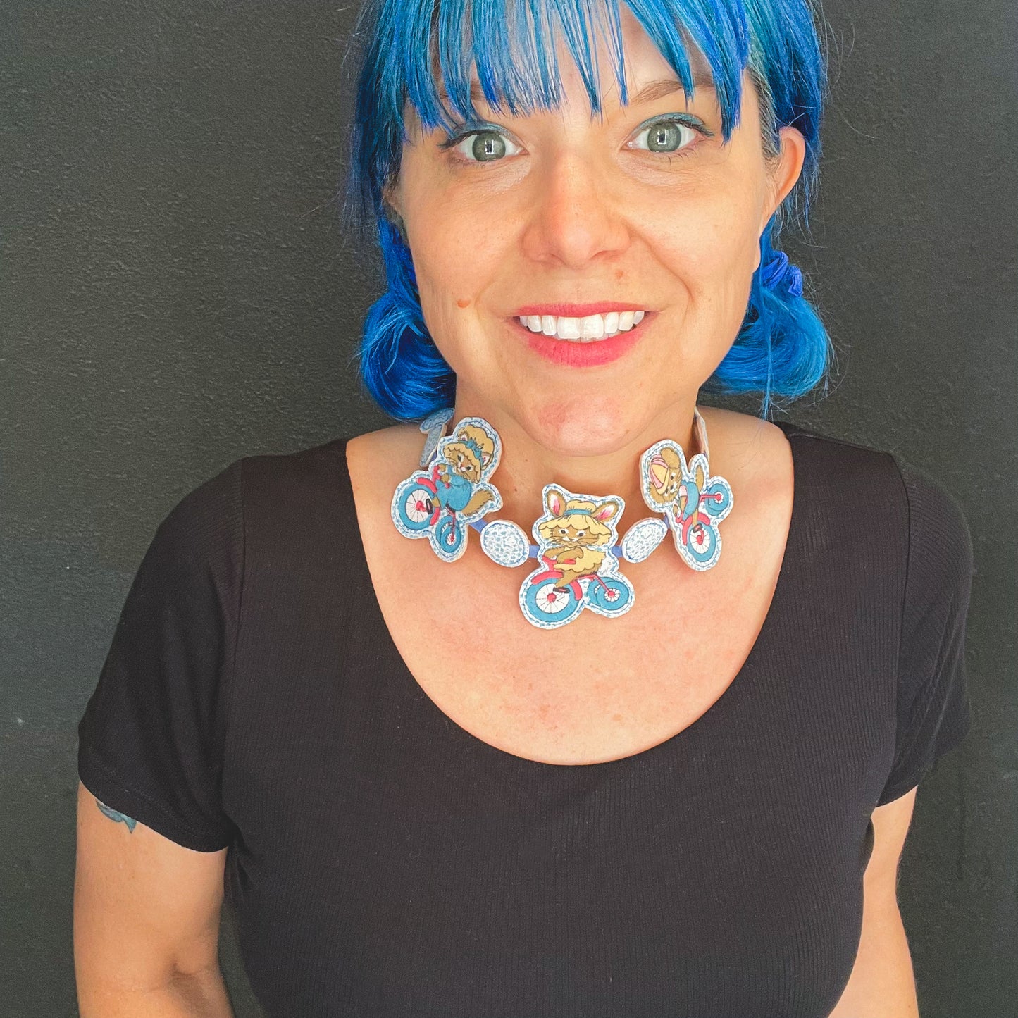 Kitty, Bunny, Puppy on a Bike Necklace