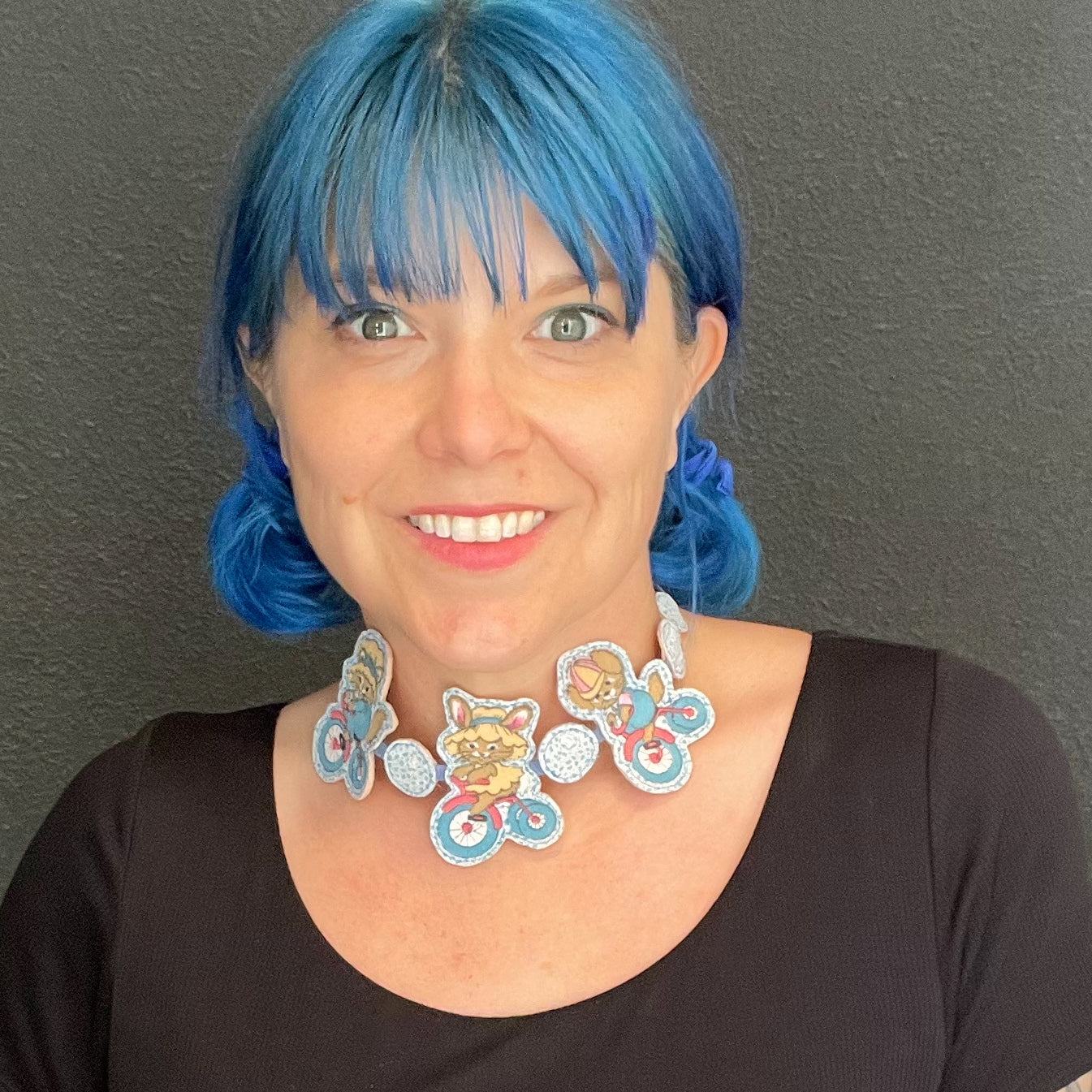 Kitty, Bunny, Puppy on a Bike Necklace